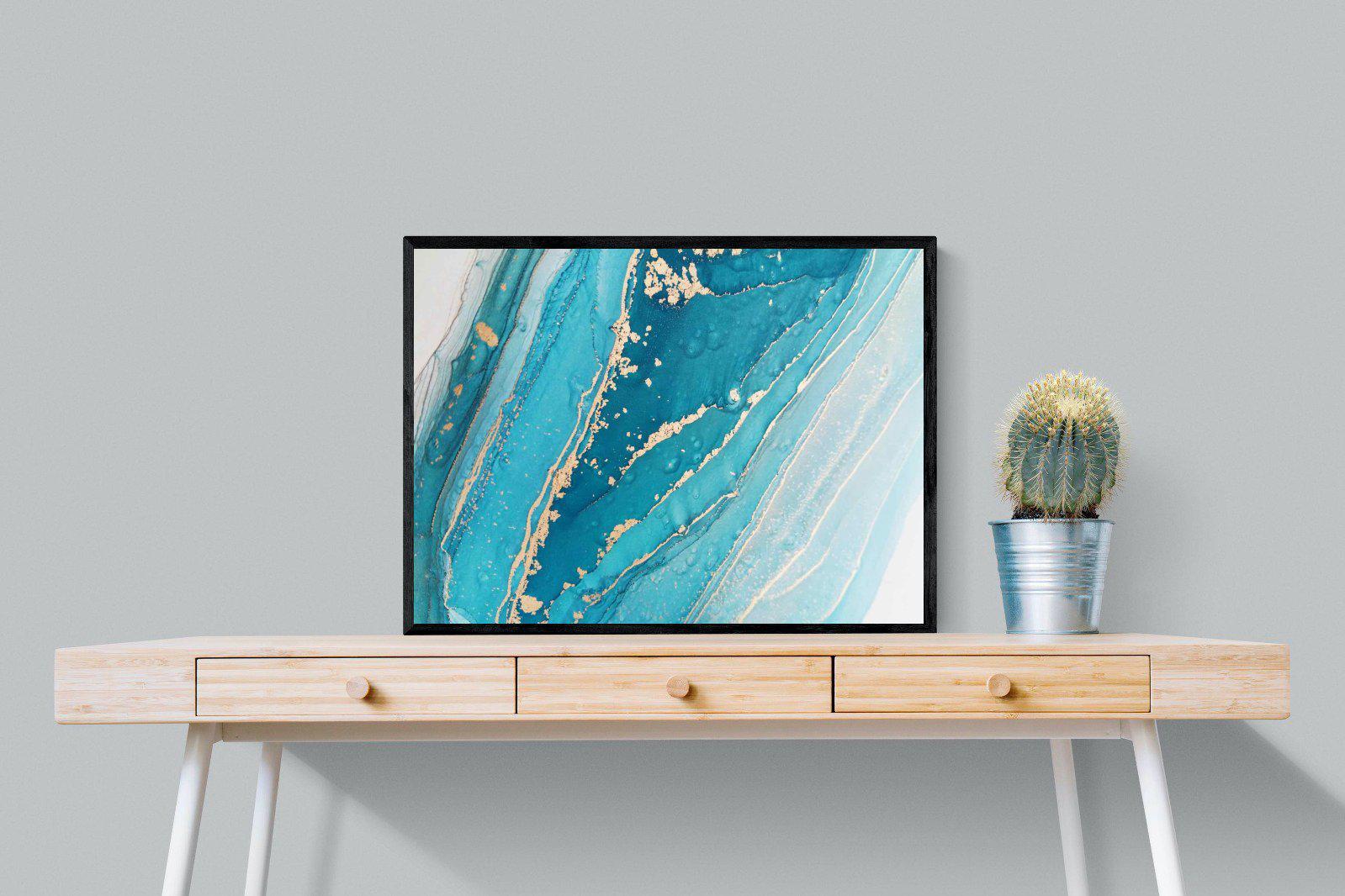 Aqua Abstract-Wall_Art-80 x 60cm-Mounted Canvas-Black-Pixalot