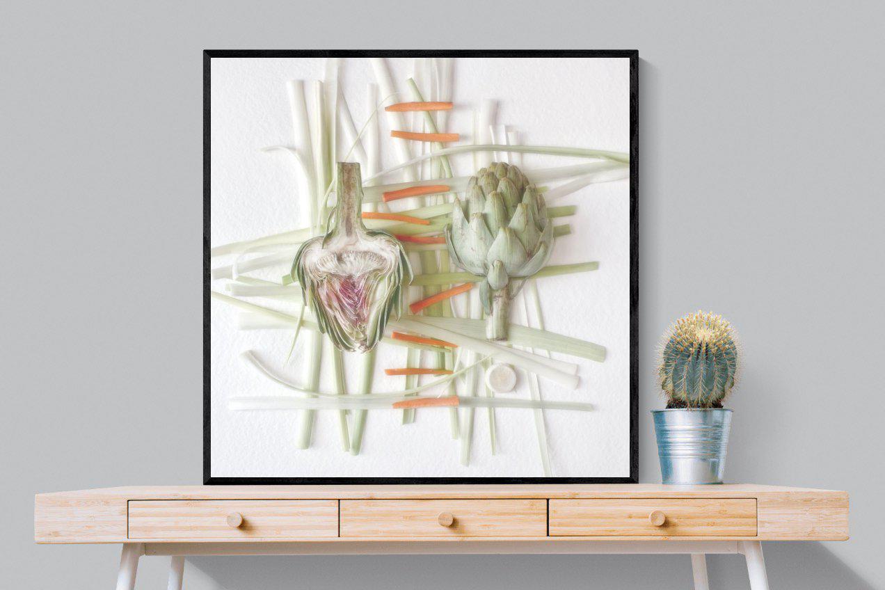 Artichokes-Wall_Art-100 x 100cm-Mounted Canvas-Black-Pixalot