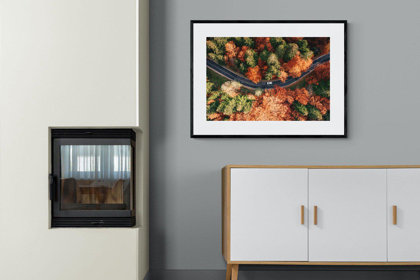 Autumn Drive-Wall_Art-100 x 75cm-Framed Print-Black-Pixalot