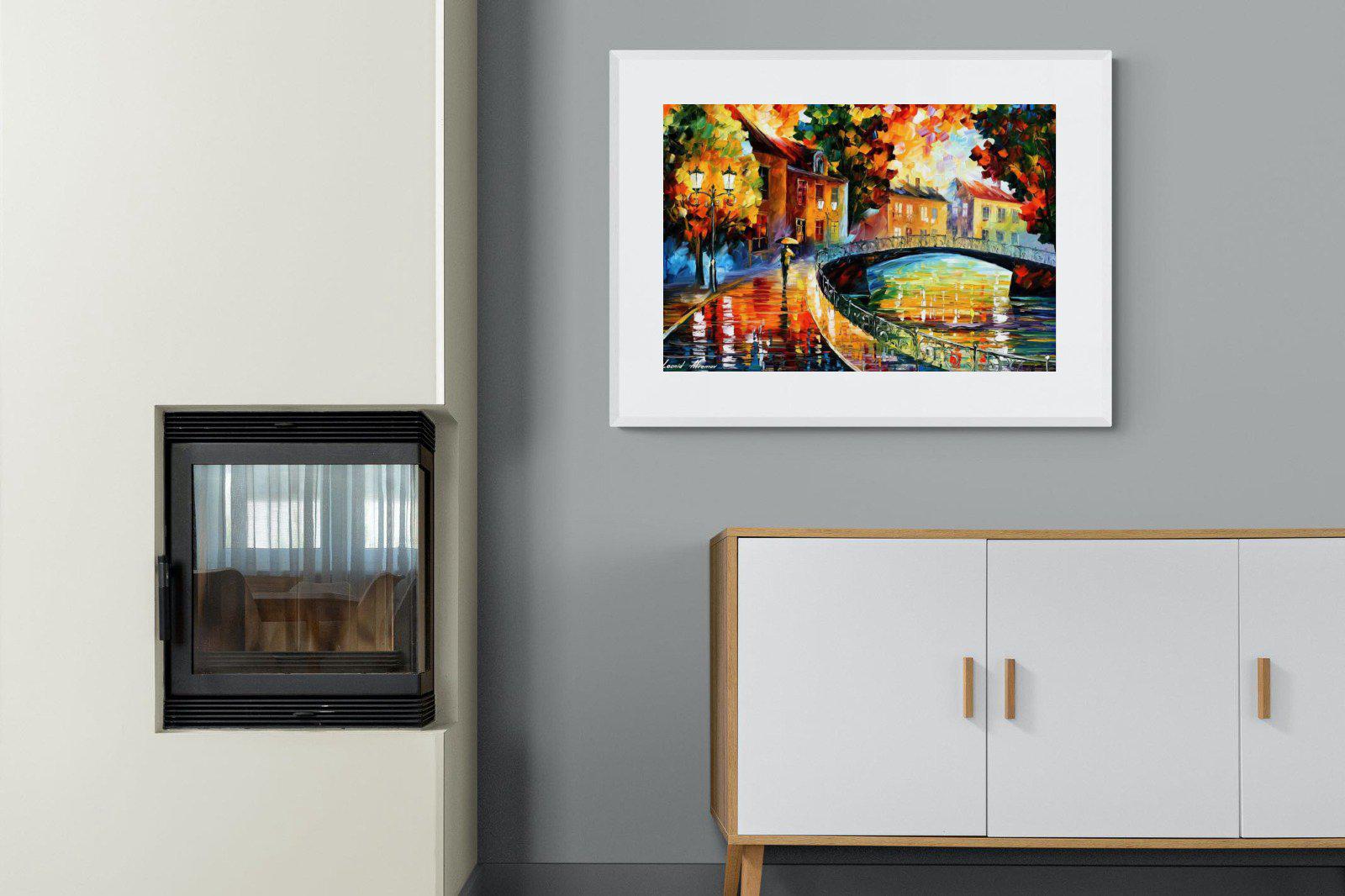 Autumn Old Bridge-Wall_Art-100 x 75cm-Framed Print-White-Pixalot