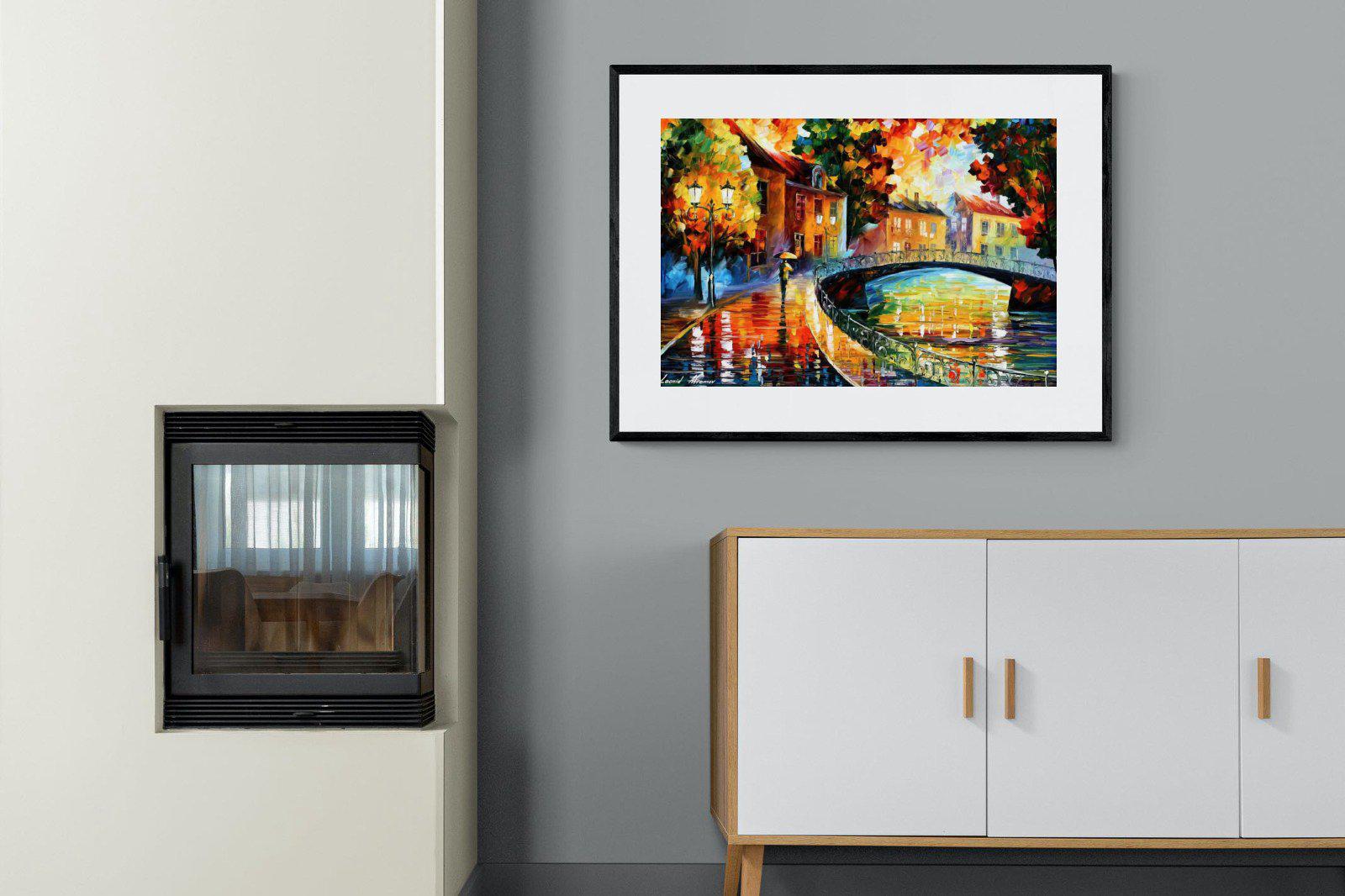 Autumn Old Bridge-Wall_Art-100 x 75cm-Framed Print-Black-Pixalot