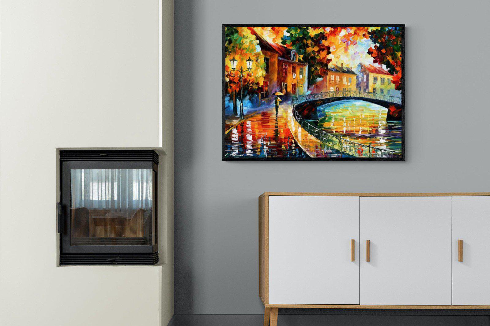 Autumn Old Bridge-Wall_Art-100 x 75cm-Mounted Canvas-Black-Pixalot