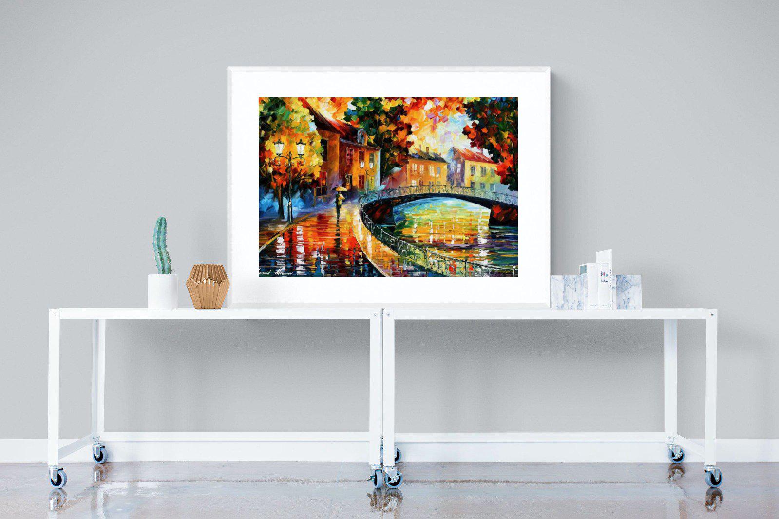 Autumn Old Bridge-Wall_Art-120 x 90cm-Framed Print-White-Pixalot