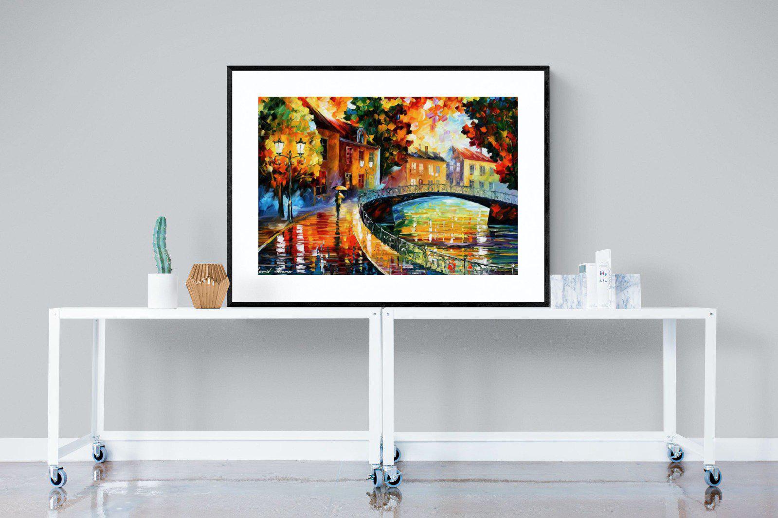 Autumn Old Bridge-Wall_Art-120 x 90cm-Framed Print-Black-Pixalot