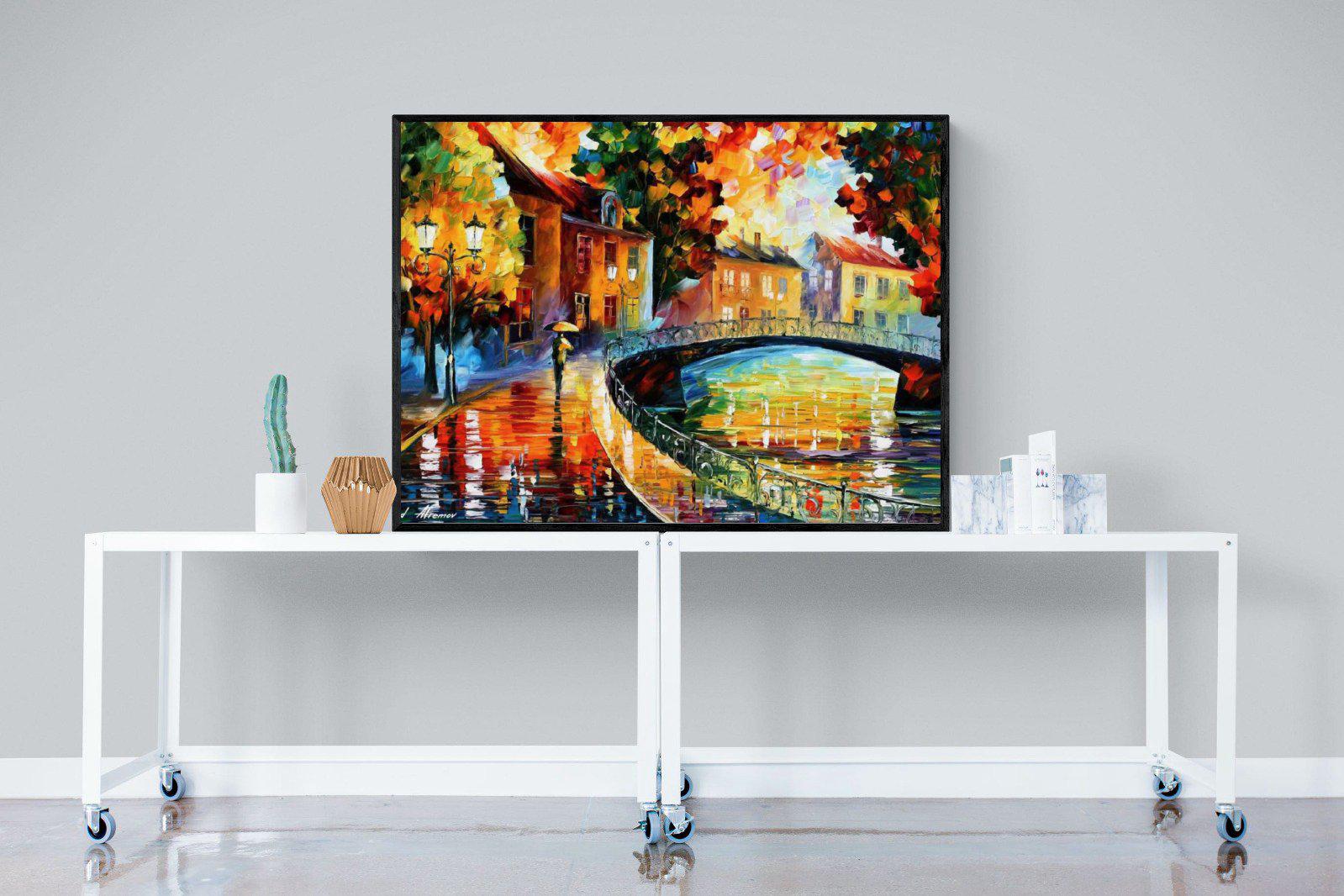 Autumn Old Bridge-Wall_Art-120 x 90cm-Mounted Canvas-Black-Pixalot