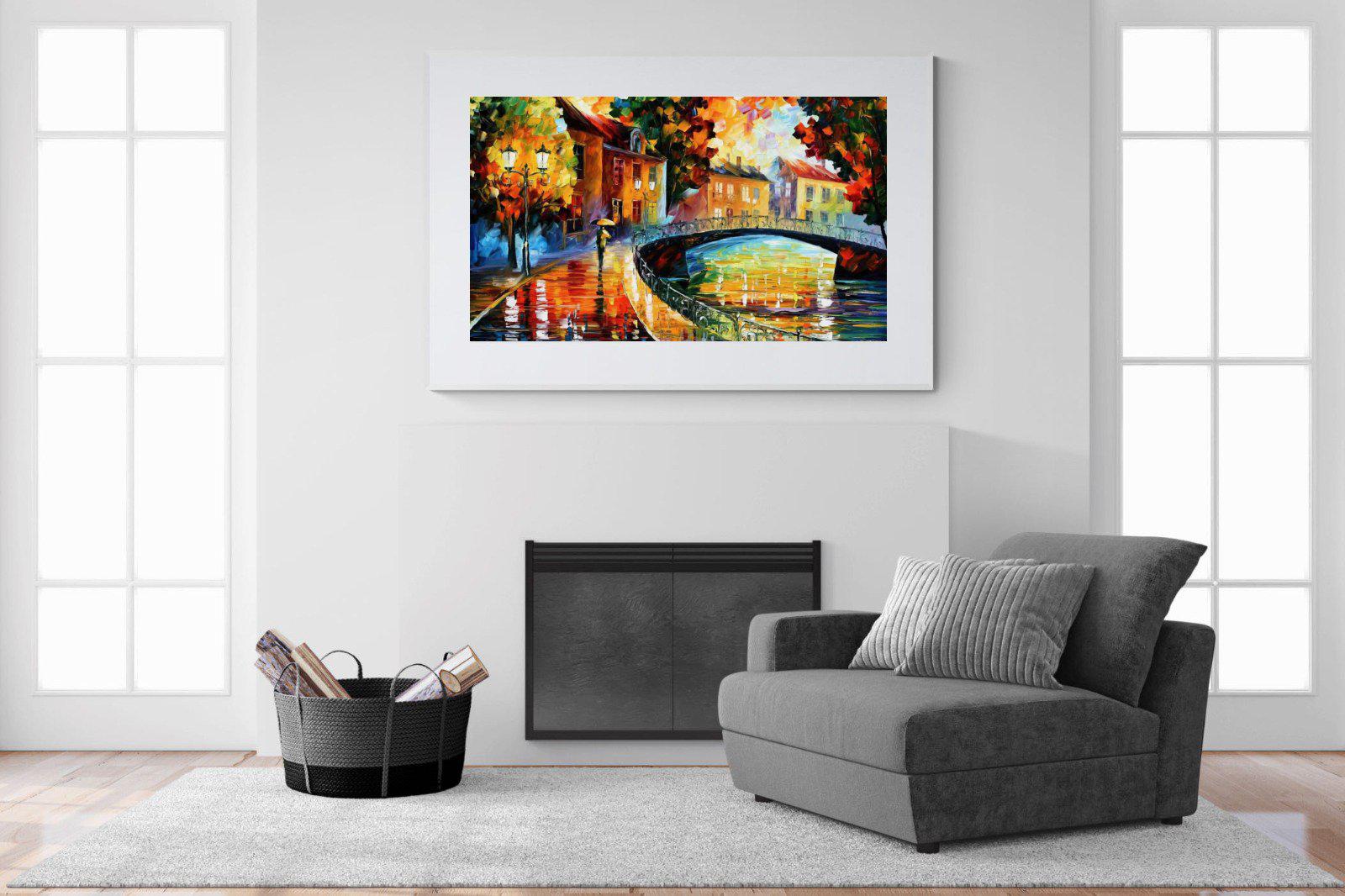 Autumn Old Bridge-Wall_Art-150 x 100cm-Framed Print-White-Pixalot
