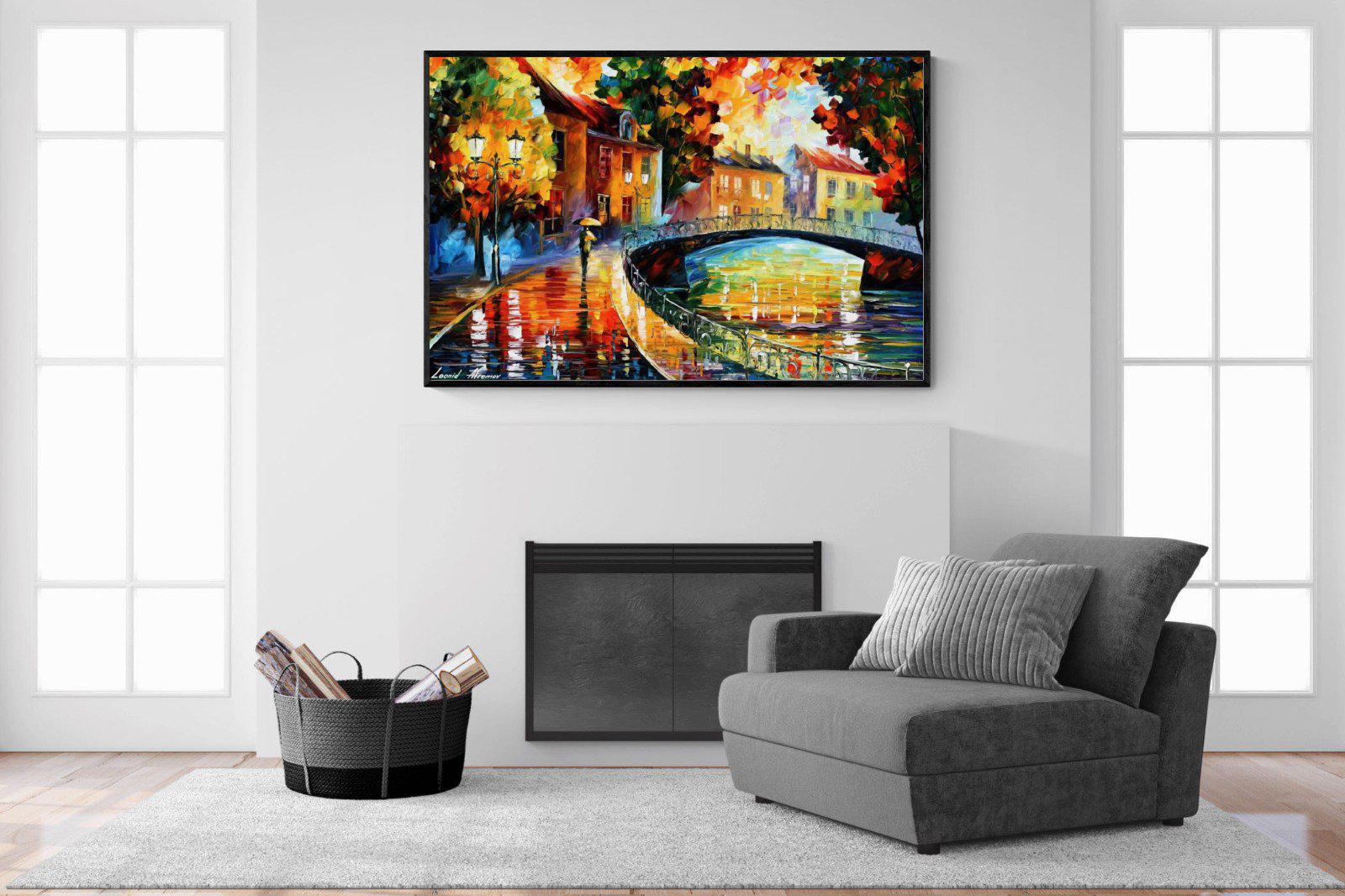 Autumn Old Bridge-Wall_Art-150 x 100cm-Mounted Canvas-Black-Pixalot