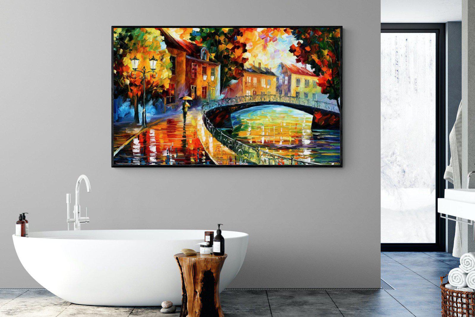 Autumn Old Bridge-Wall_Art-180 x 110cm-Mounted Canvas-Black-Pixalot