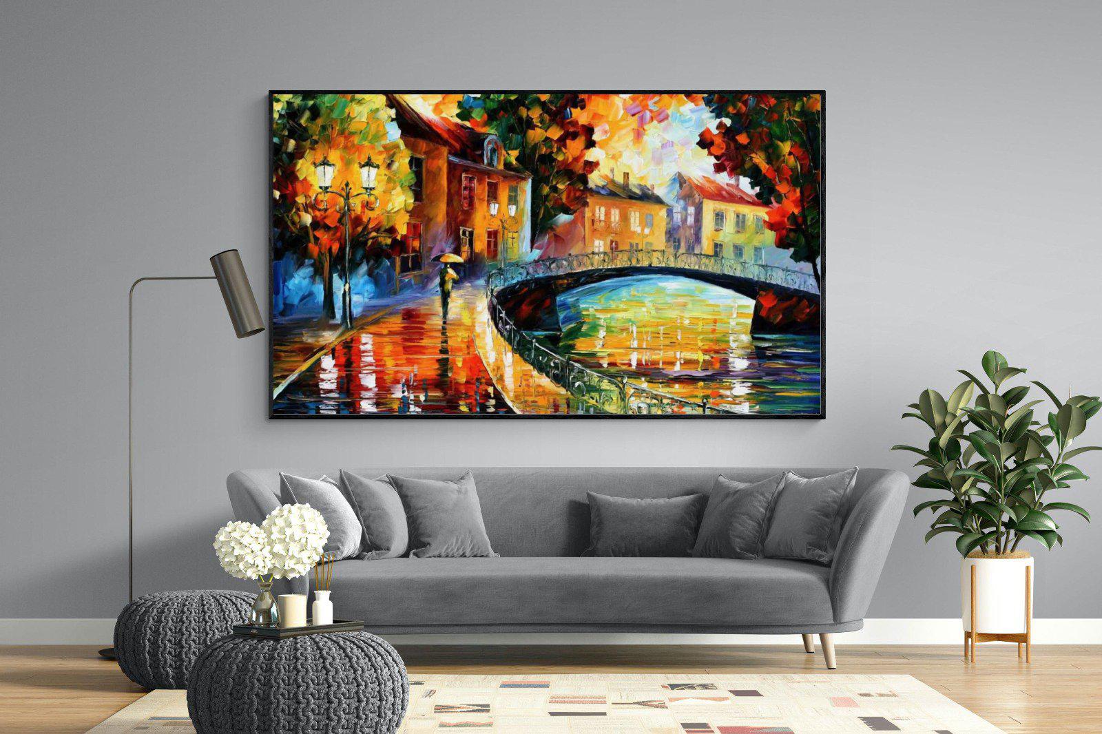 Autumn Old Bridge-Wall_Art-220 x 130cm-Mounted Canvas-Black-Pixalot