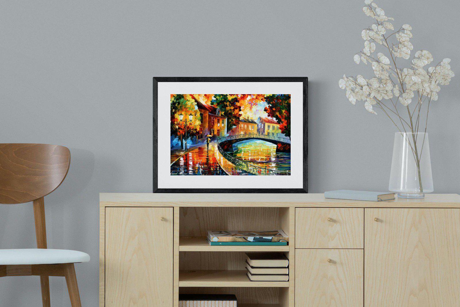 Autumn Old Bridge-Wall_Art-60 x 45cm-Framed Print-Black-Pixalot