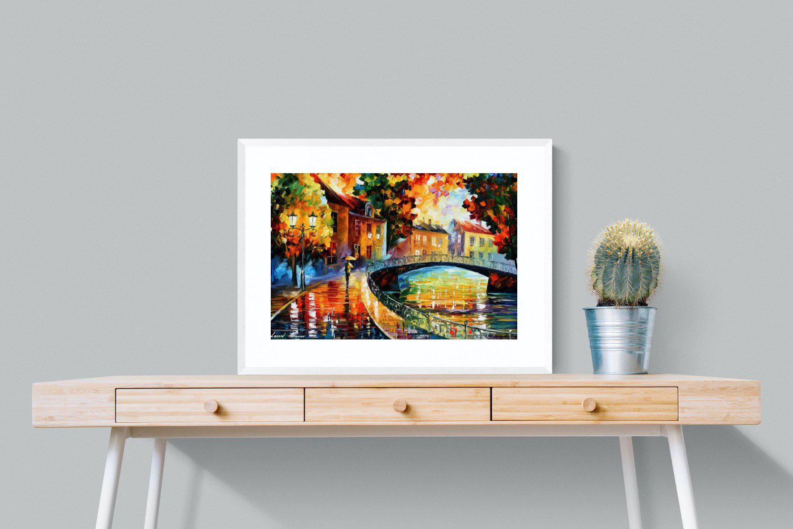Autumn Old Bridge-Wall_Art-80 x 60cm-Framed Print-White-Pixalot