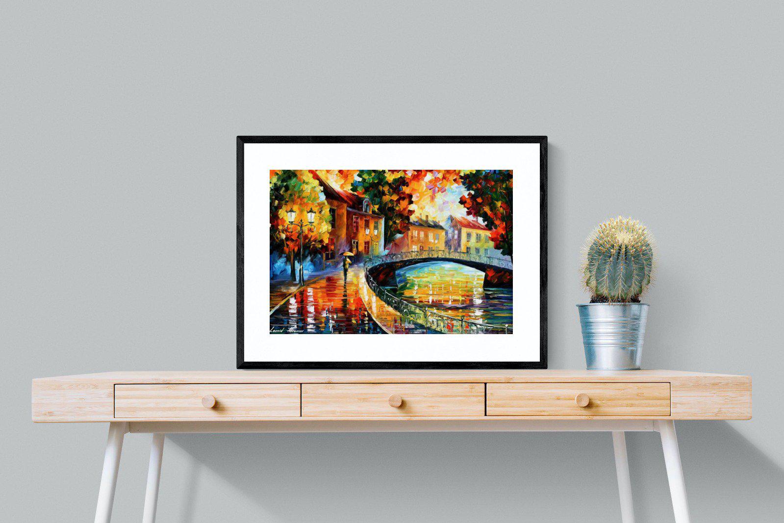 Autumn Old Bridge-Wall_Art-80 x 60cm-Framed Print-Black-Pixalot