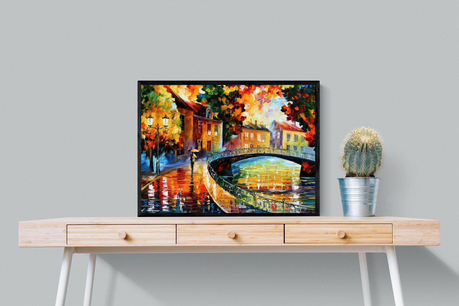 Autumn Old Bridge-Wall_Art-80 x 60cm-Mounted Canvas-Black-Pixalot