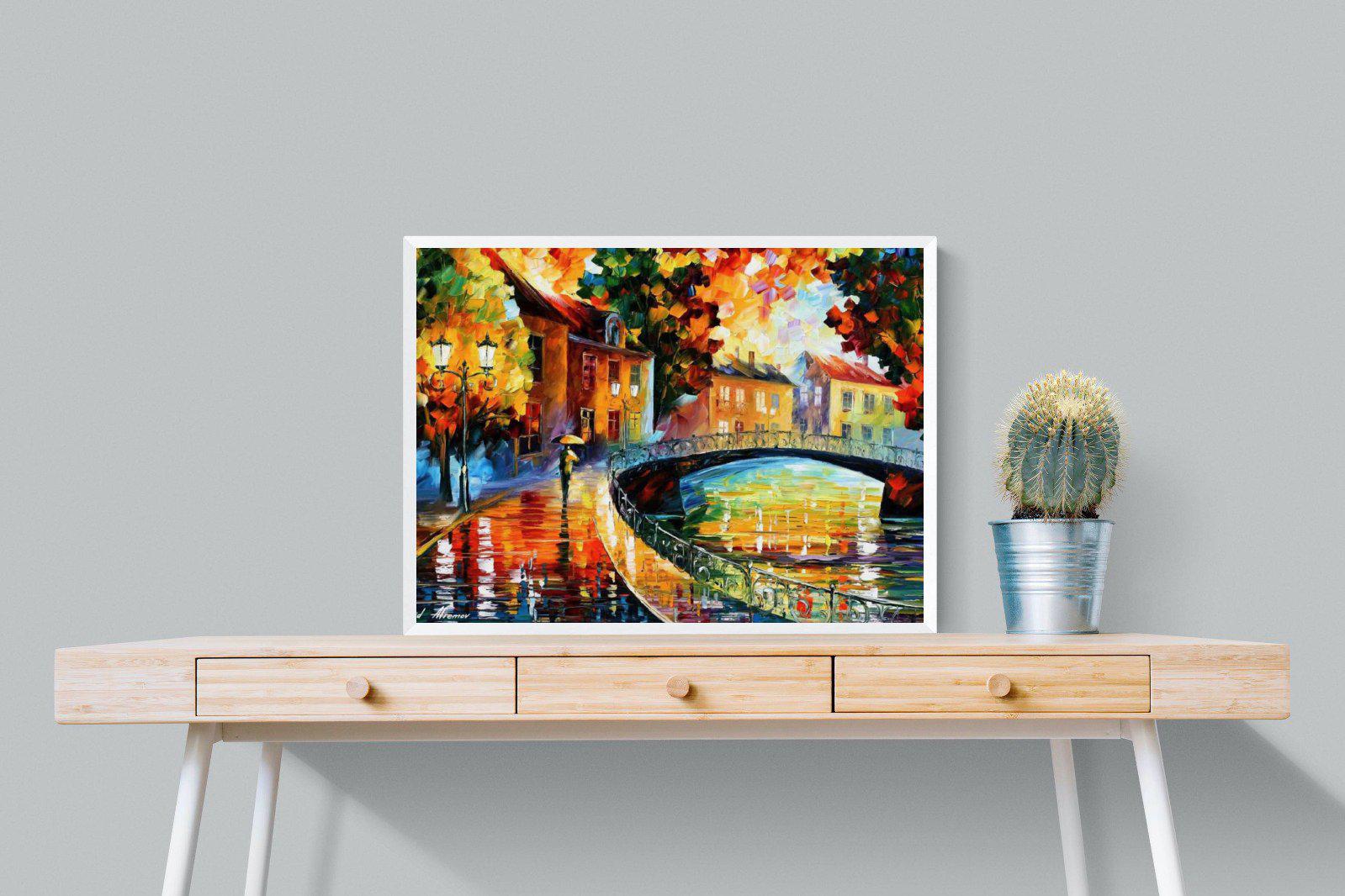 Autumn Old Bridge-Wall_Art-80 x 60cm-Mounted Canvas-White-Pixalot