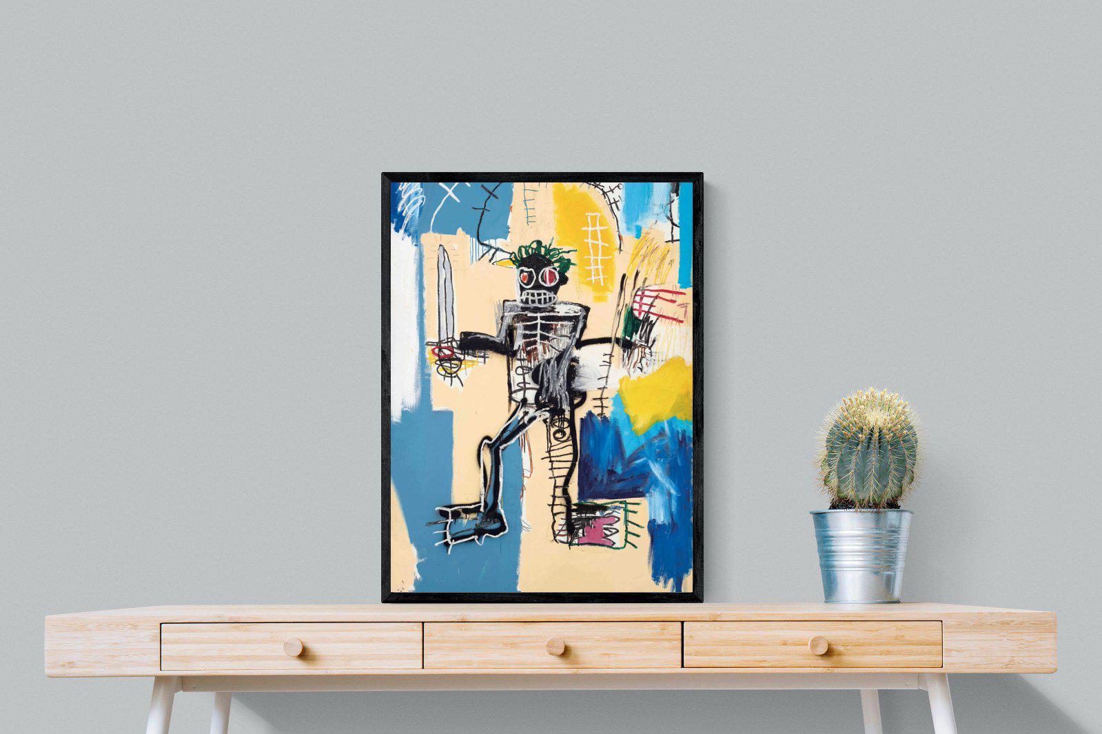 Basquiat Warrior-Wall_Art-60 x 80cm-Mounted Canvas-Black-Pixalot