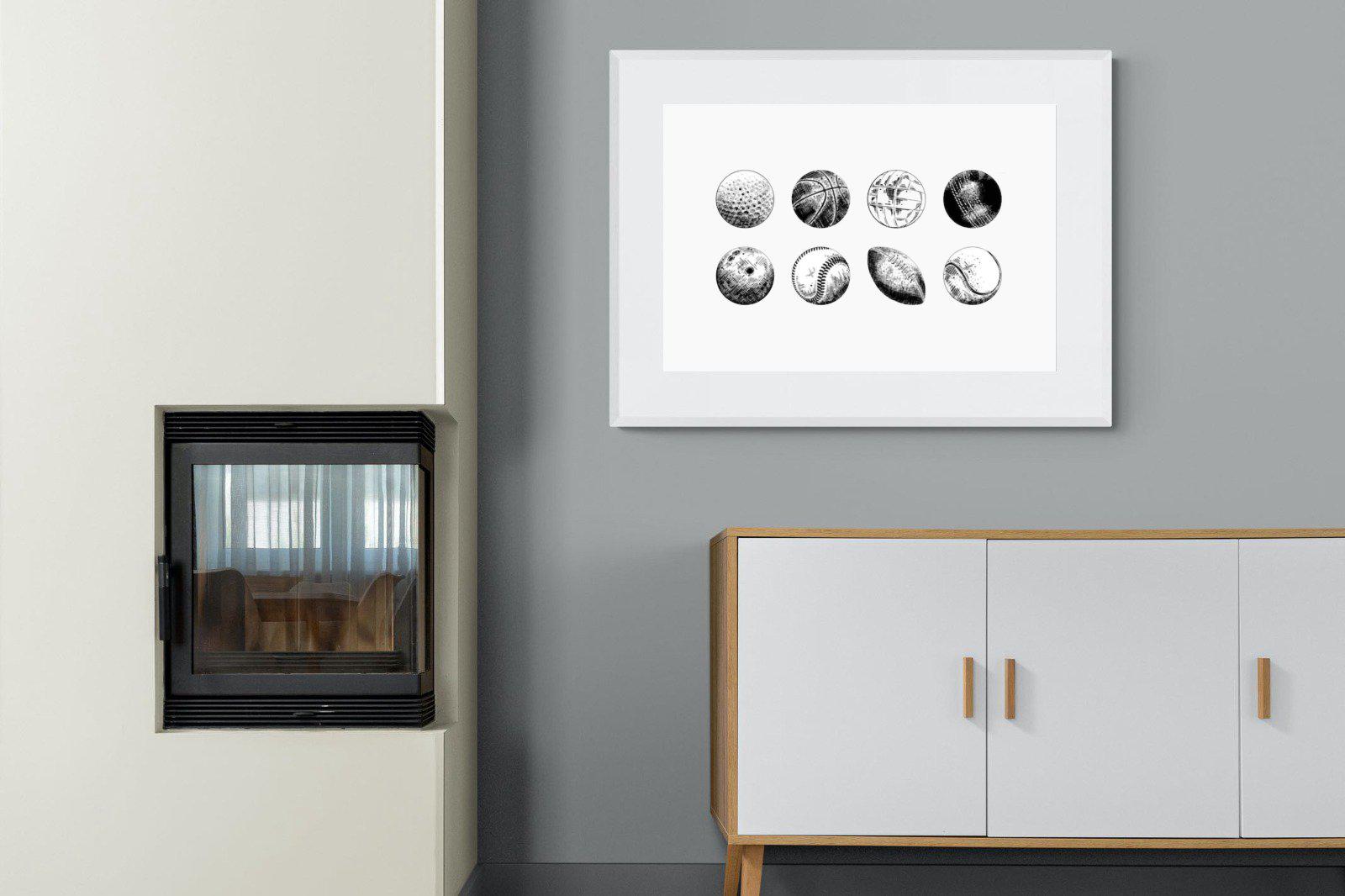 Bat & Ball-Wall_Art-100 x 75cm-Framed Print-White-Pixalot