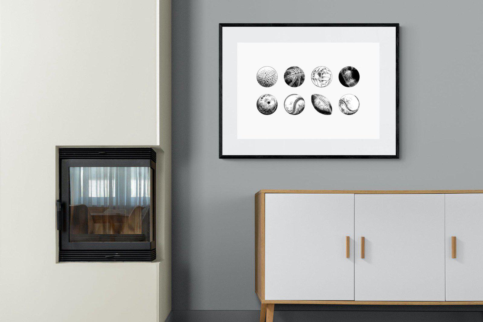 Bat & Ball-Wall_Art-100 x 75cm-Framed Print-Black-Pixalot