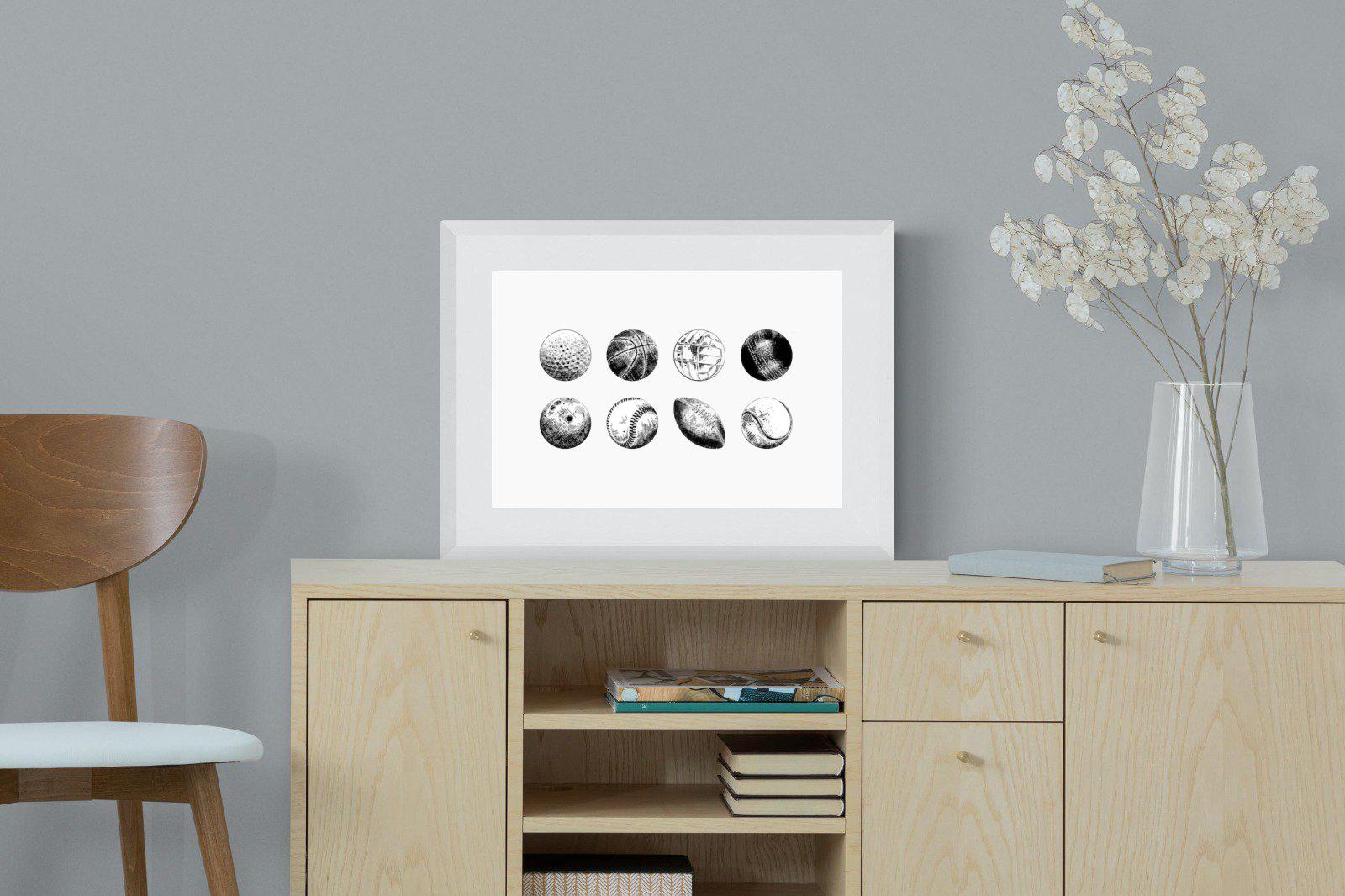 Bat & Ball-Wall_Art-60 x 45cm-Framed Print-White-Pixalot