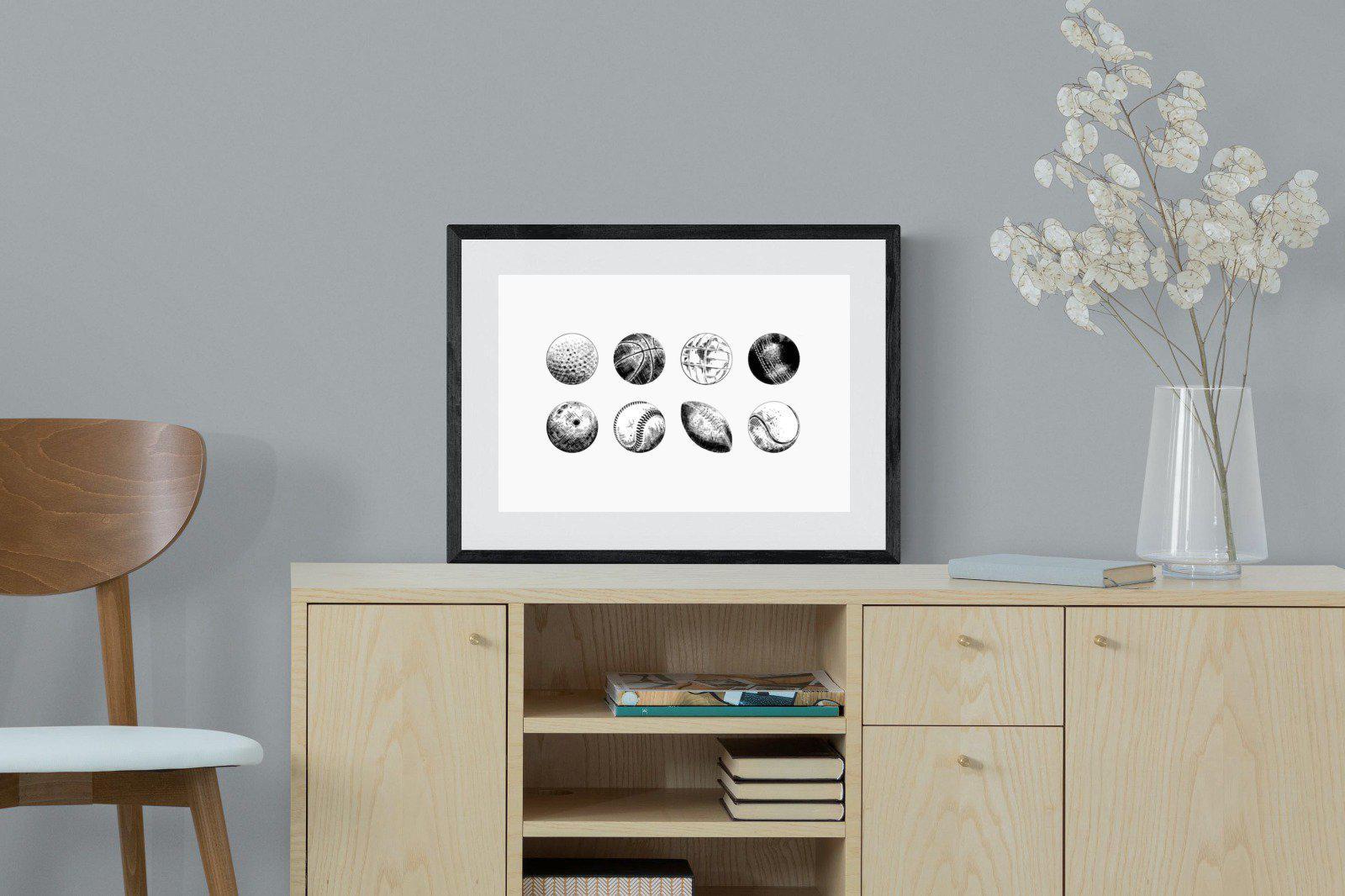 Bat & Ball-Wall_Art-60 x 45cm-Framed Print-Black-Pixalot