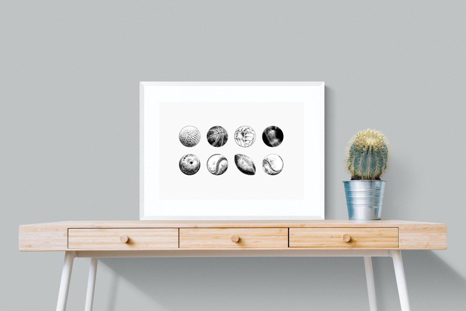 Bat & Ball-Wall_Art-80 x 60cm-Framed Print-White-Pixalot