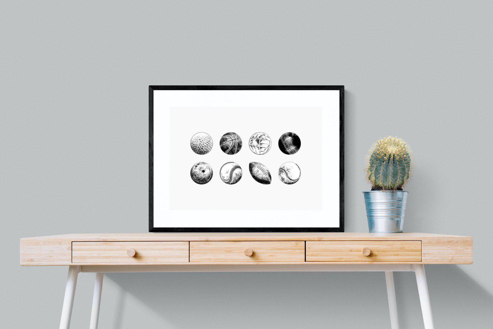 Bat & Ball-Wall_Art-80 x 60cm-Framed Print-Black-Pixalot