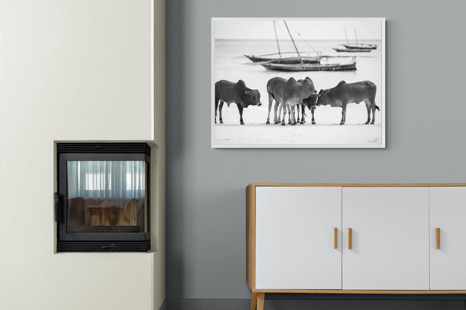 Beach Cattle-Wall_Art-100 x 75cm-Mounted Canvas-White-Pixalot