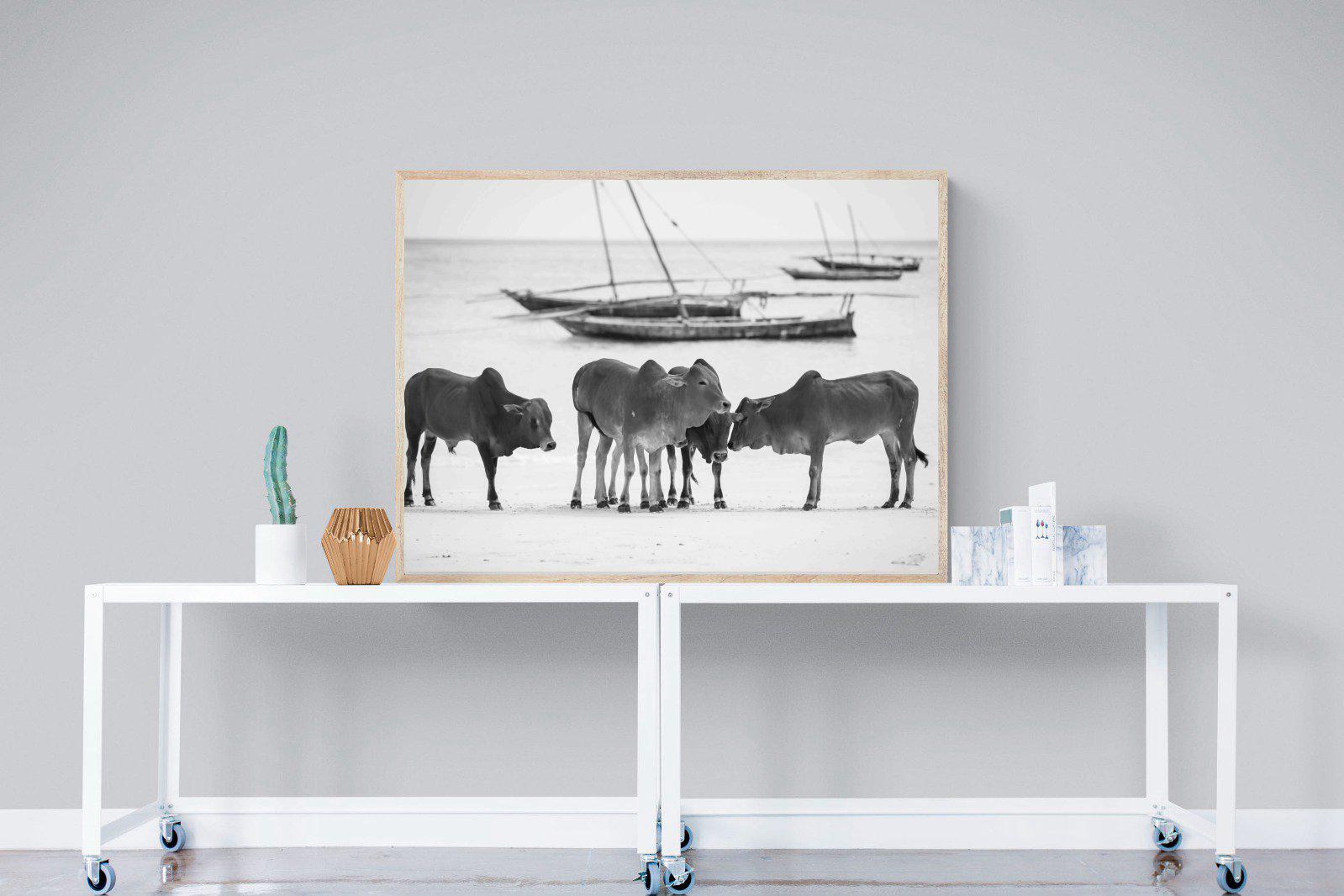 Beach Cattle-Wall_Art-120 x 90cm-Mounted Canvas-Wood-Pixalot