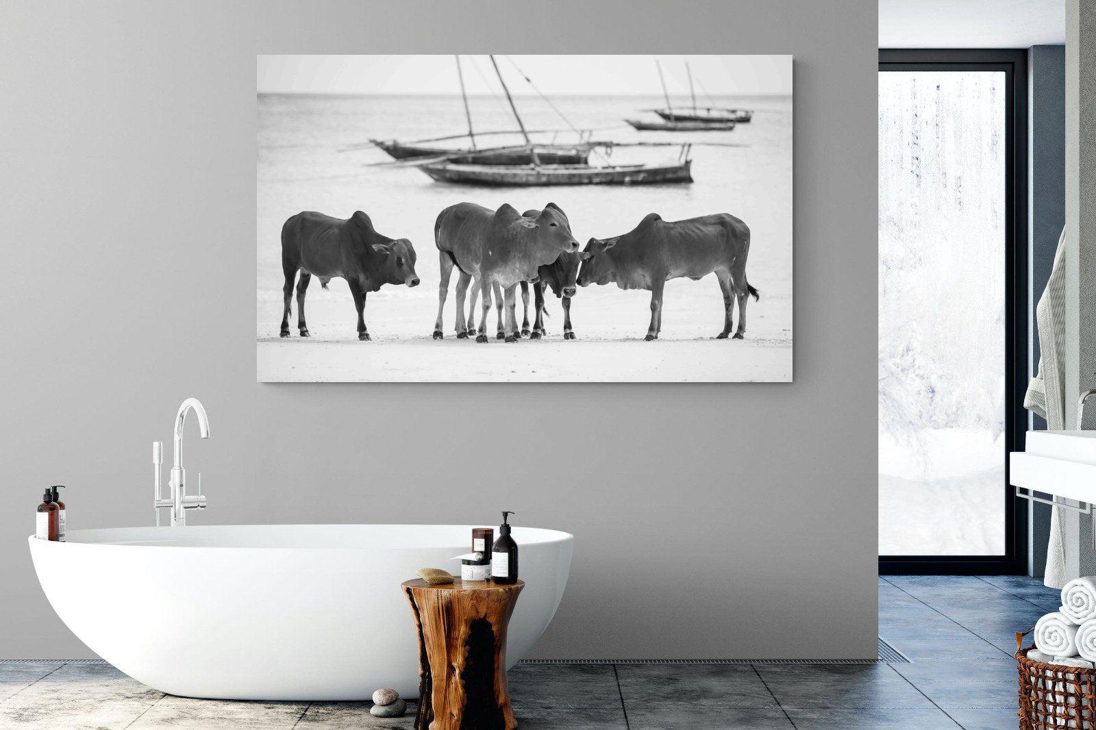 Beach Cattle-Wall_Art-180 x 110cm-Mounted Canvas-No Frame-Pixalot
