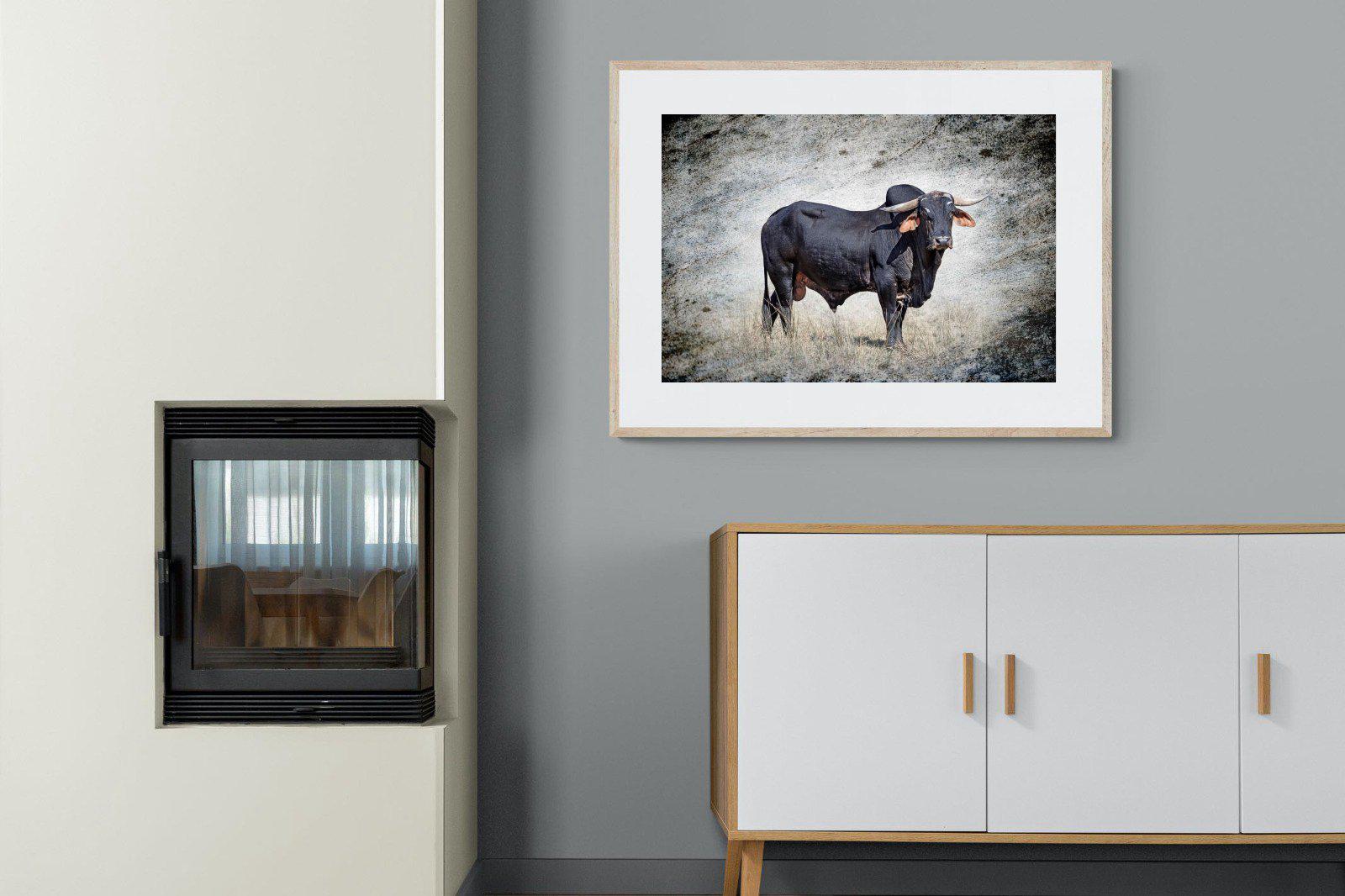 Black Bull-Wall_Art-100 x 75cm-Framed Print-Wood-Pixalot