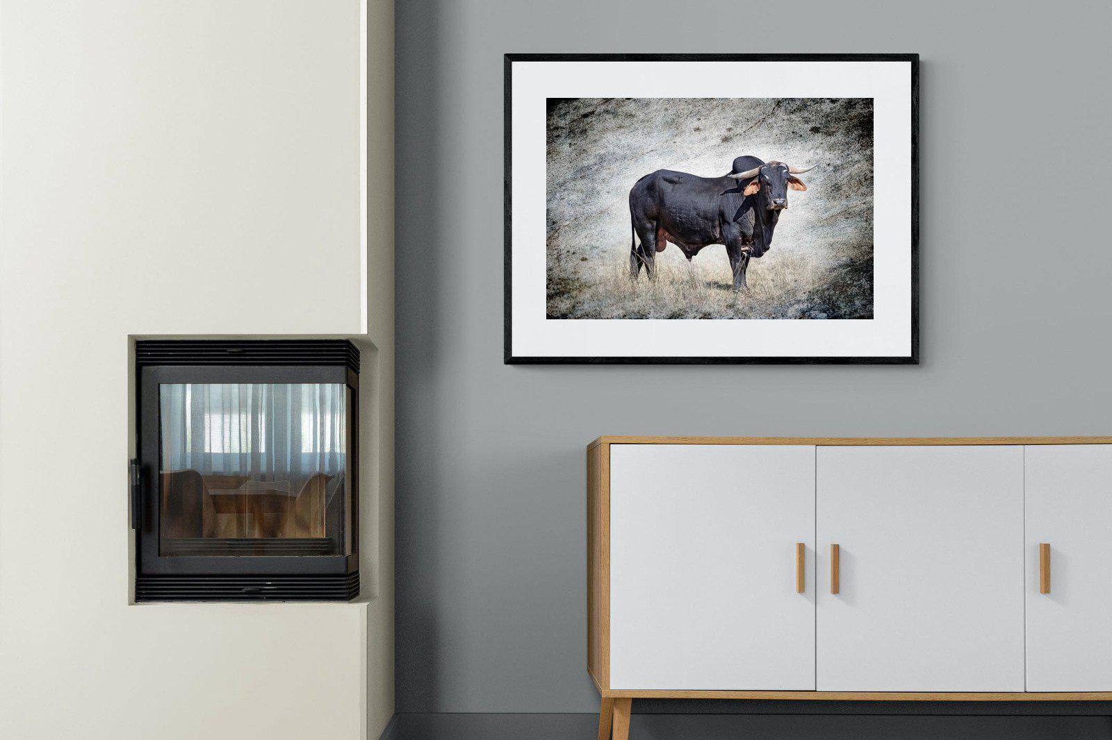 Black Bull-Wall_Art-100 x 75cm-Framed Print-Black-Pixalot