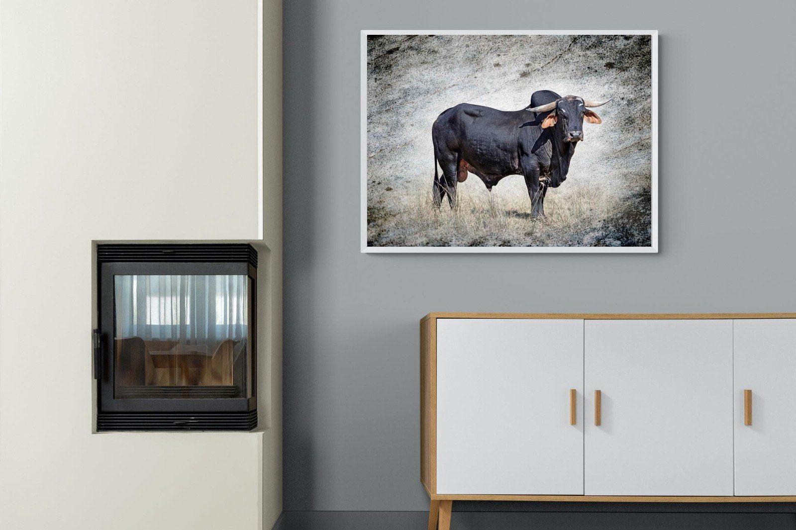 Black Bull-Wall_Art-100 x 75cm-Mounted Canvas-White-Pixalot