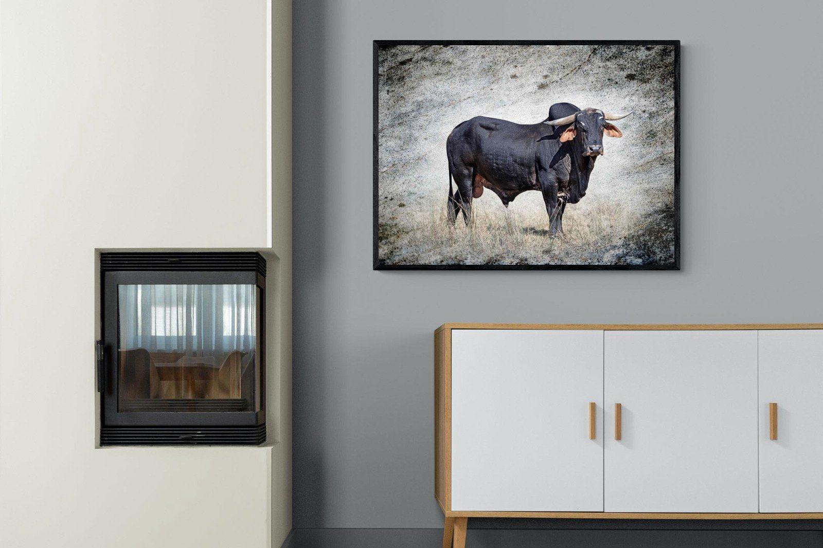 Black Bull-Wall_Art-100 x 75cm-Mounted Canvas-Black-Pixalot