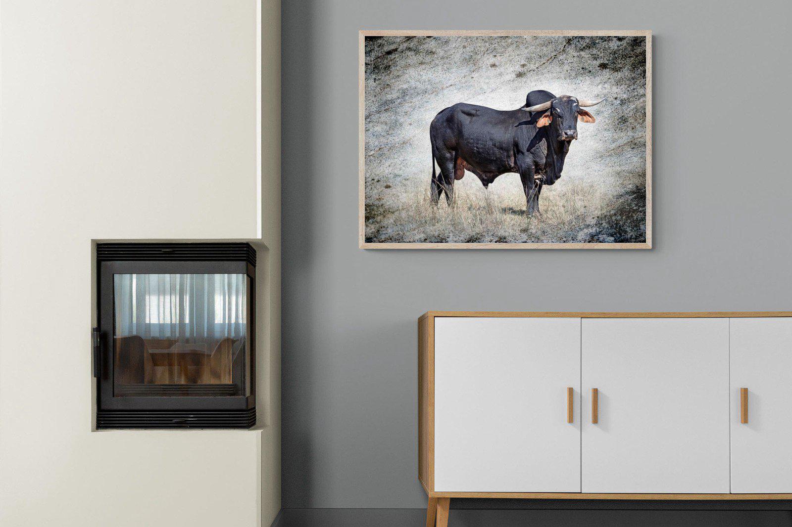 Black Bull-Wall_Art-100 x 75cm-Mounted Canvas-Wood-Pixalot