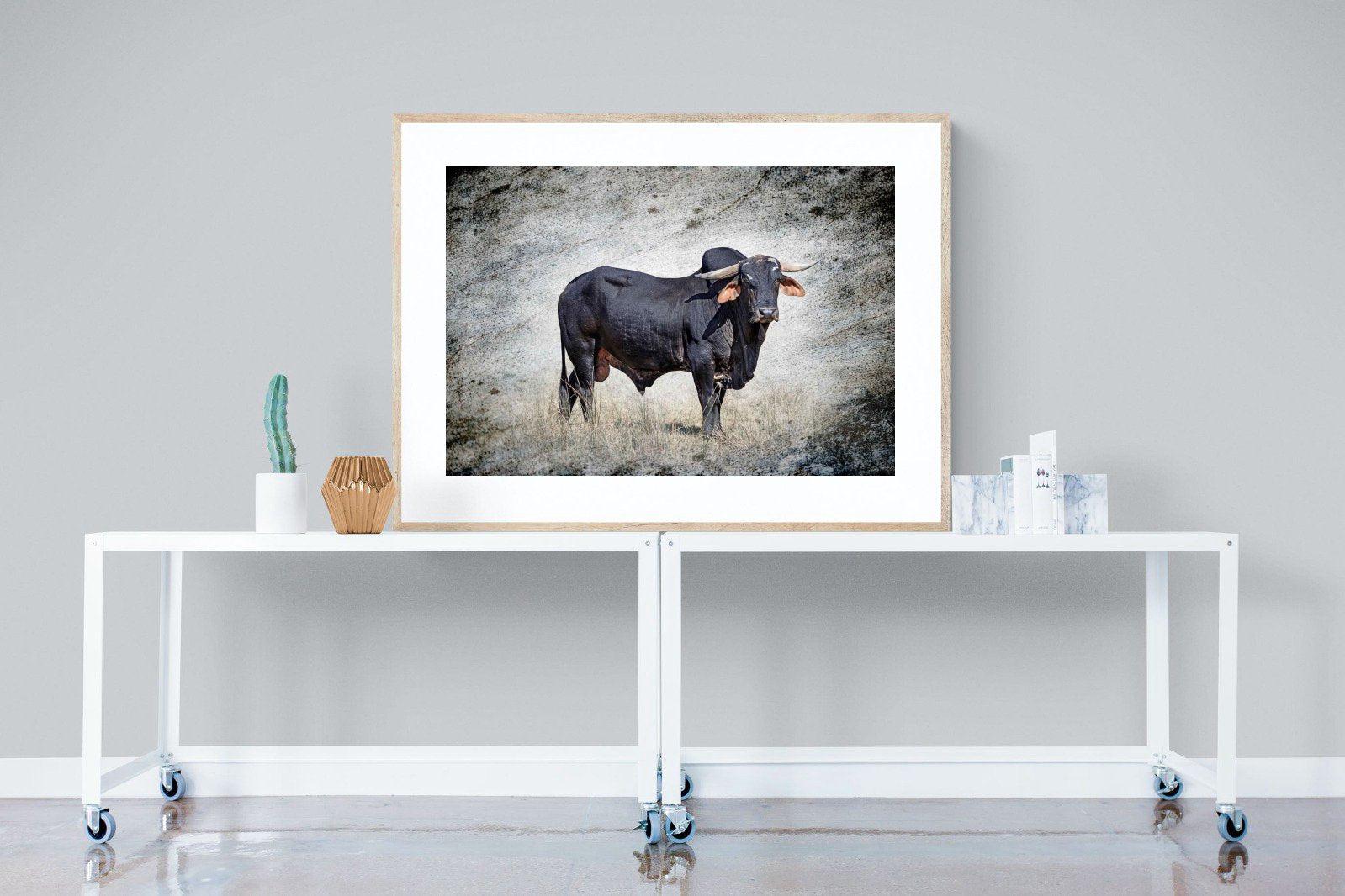 Black Bull-Wall_Art-120 x 90cm-Framed Print-Wood-Pixalot