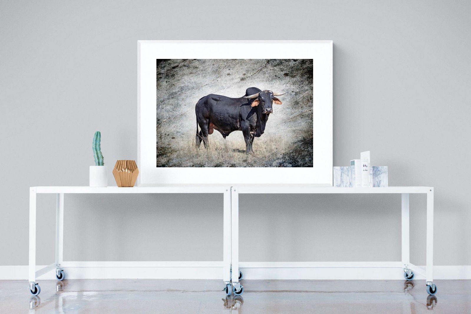 Black Bull-Wall_Art-120 x 90cm-Framed Print-White-Pixalot