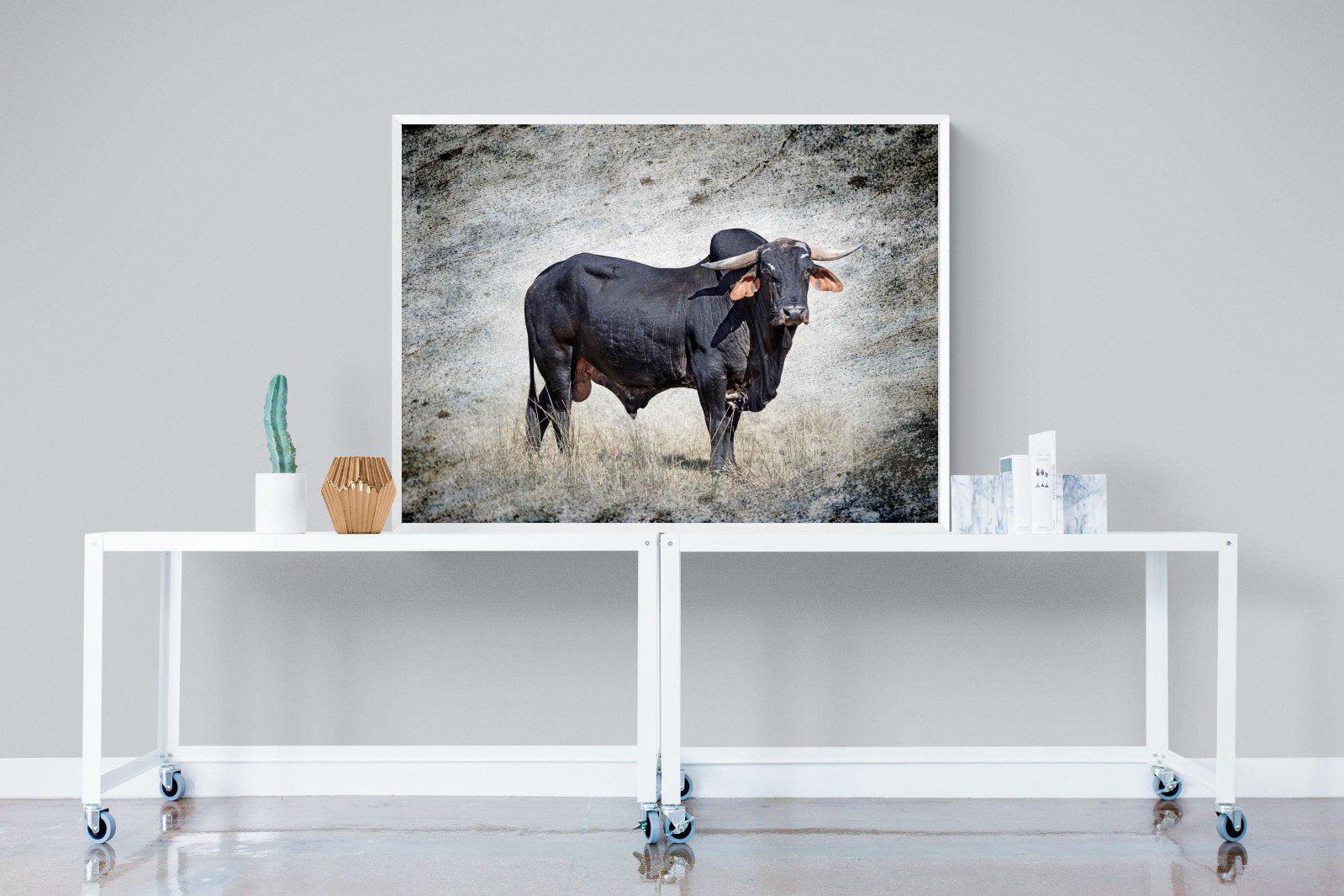 Black Bull-Wall_Art-120 x 90cm-Mounted Canvas-White-Pixalot