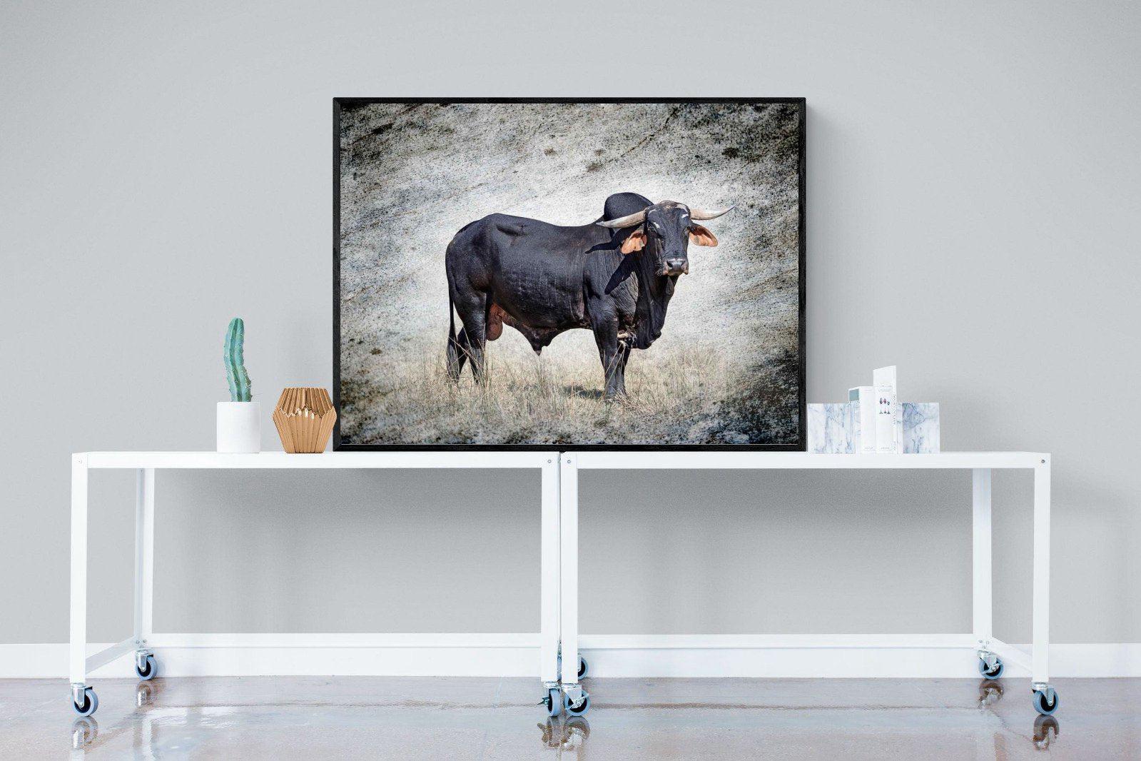 Black Bull-Wall_Art-120 x 90cm-Mounted Canvas-Black-Pixalot