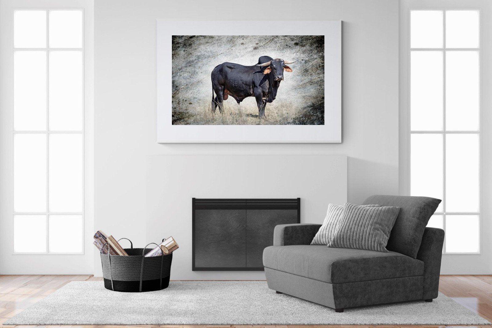 Black Bull-Wall_Art-150 x 100cm-Framed Print-White-Pixalot