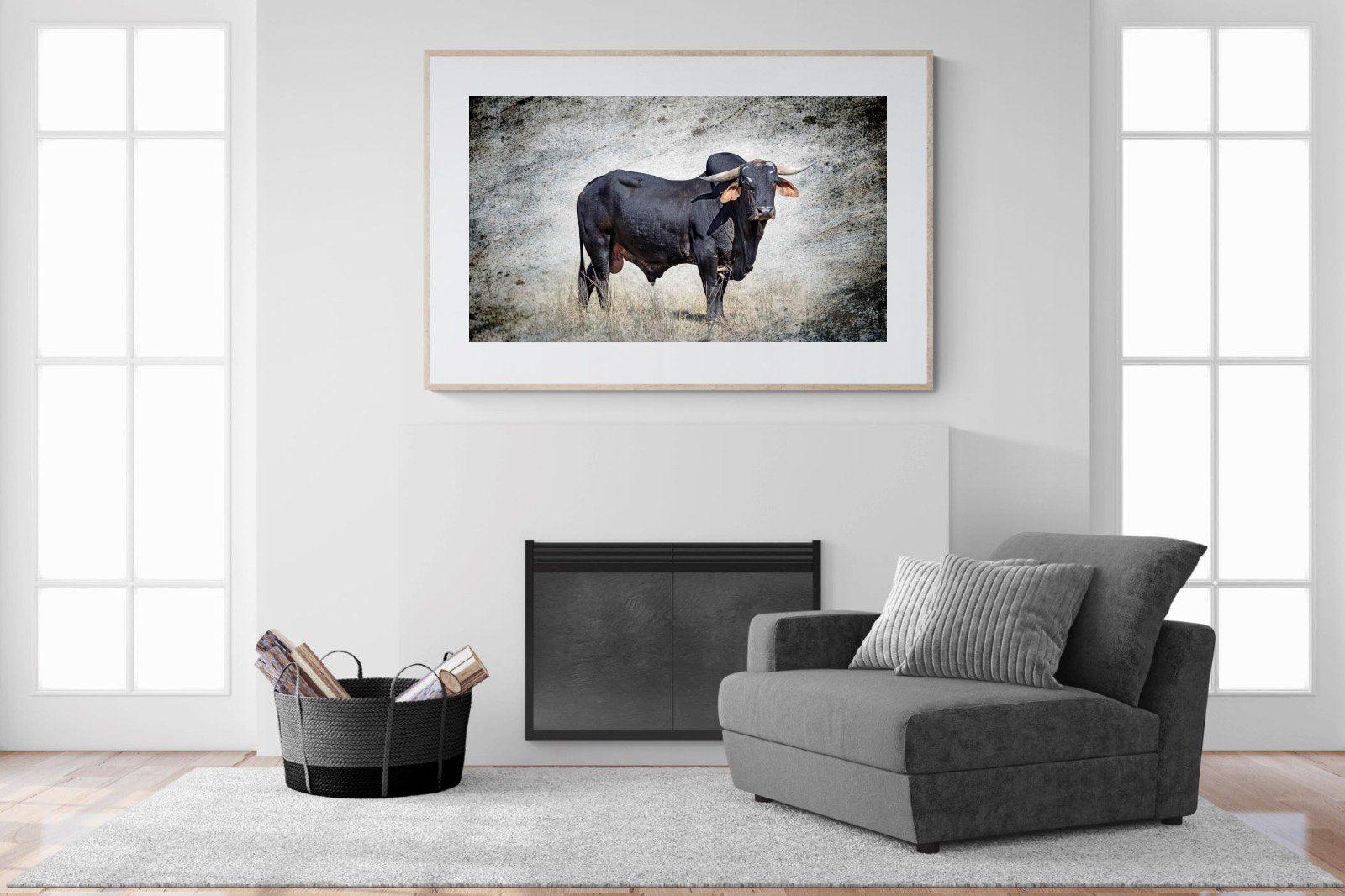 Black Bull-Wall_Art-150 x 100cm-Framed Print-Wood-Pixalot