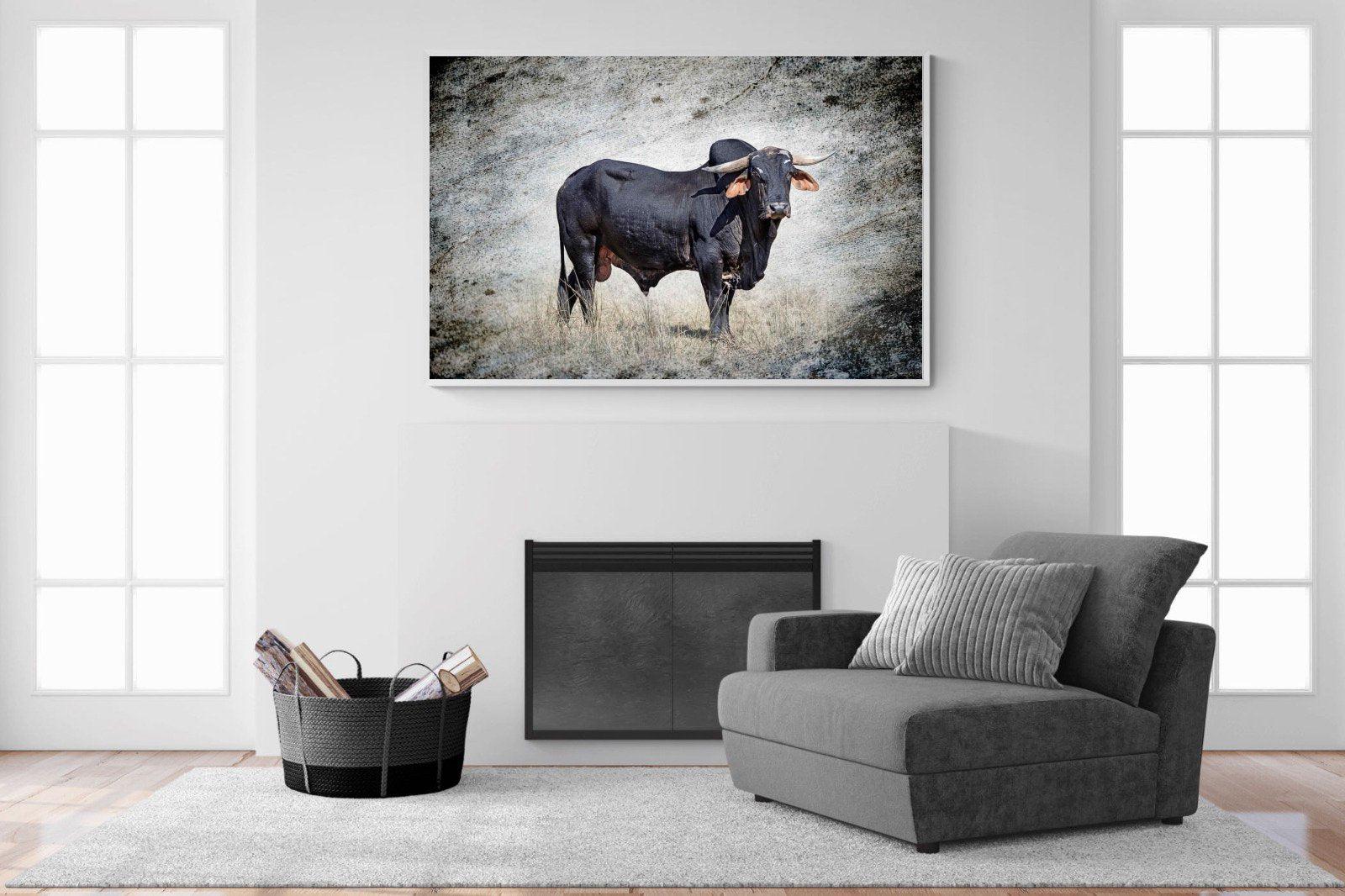 Black Bull-Wall_Art-150 x 100cm-Mounted Canvas-White-Pixalot