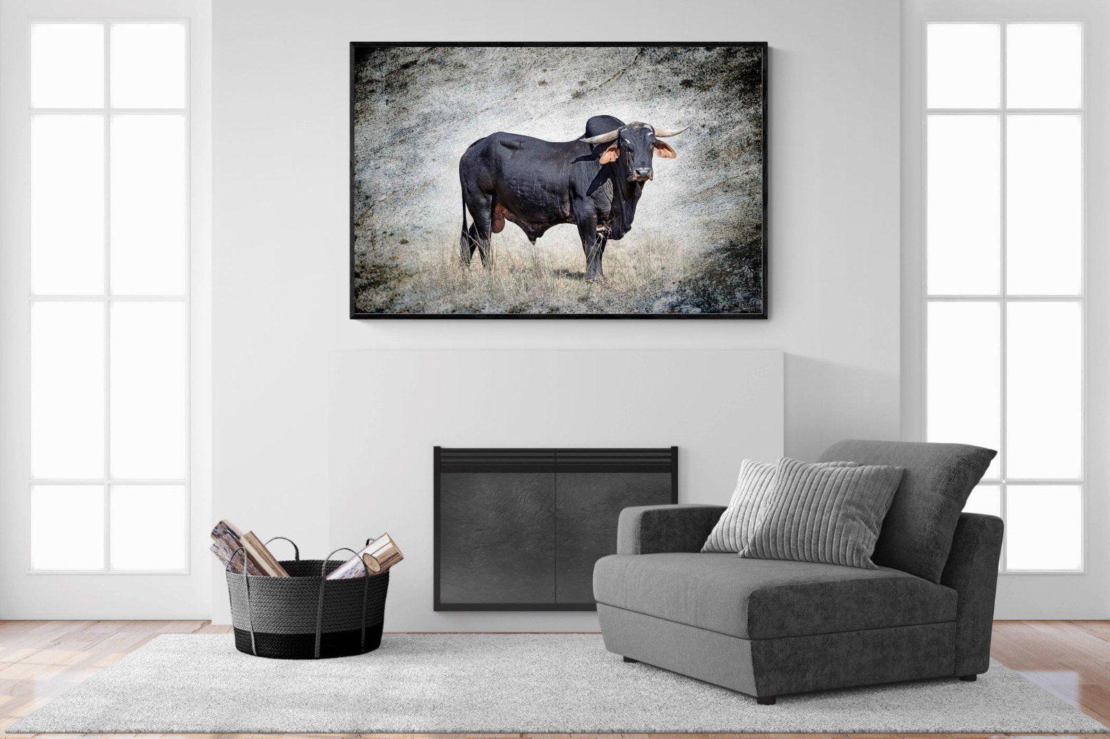 Black Bull-Wall_Art-150 x 100cm-Mounted Canvas-Black-Pixalot