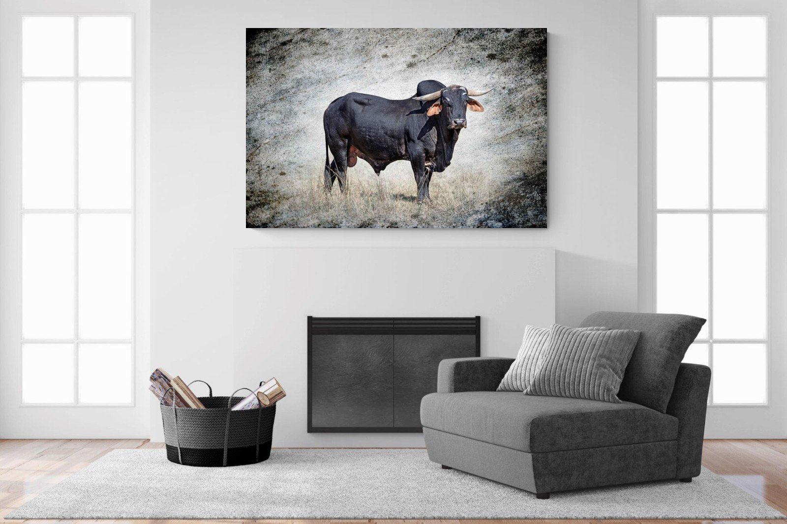 Black Bull-Wall_Art-150 x 100cm-Mounted Canvas-No Frame-Pixalot
