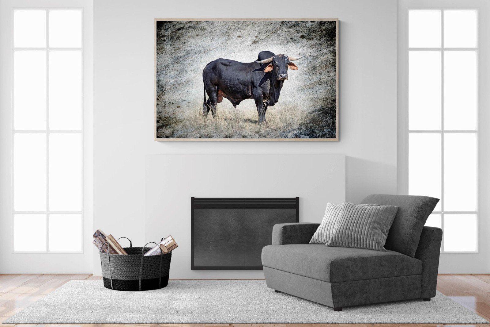 Black Bull-Wall_Art-150 x 100cm-Mounted Canvas-Wood-Pixalot