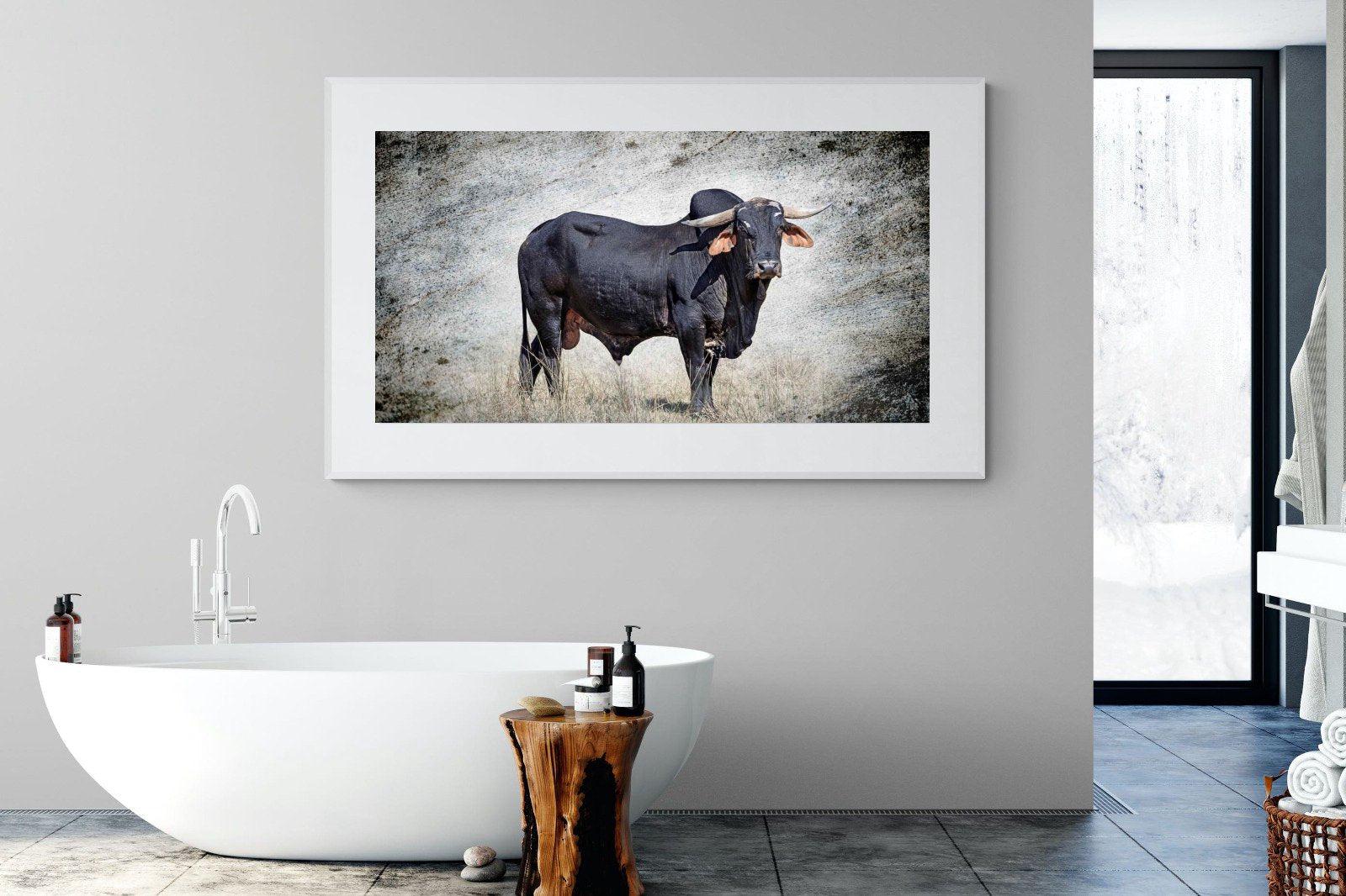 Black Bull-Wall_Art-180 x 110cm-Framed Print-White-Pixalot