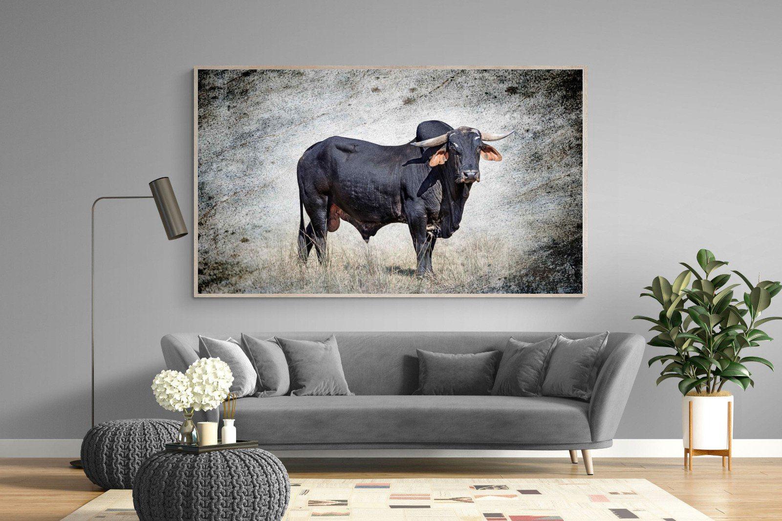 Black Bull-Wall_Art-220 x 130cm-Mounted Canvas-Wood-Pixalot