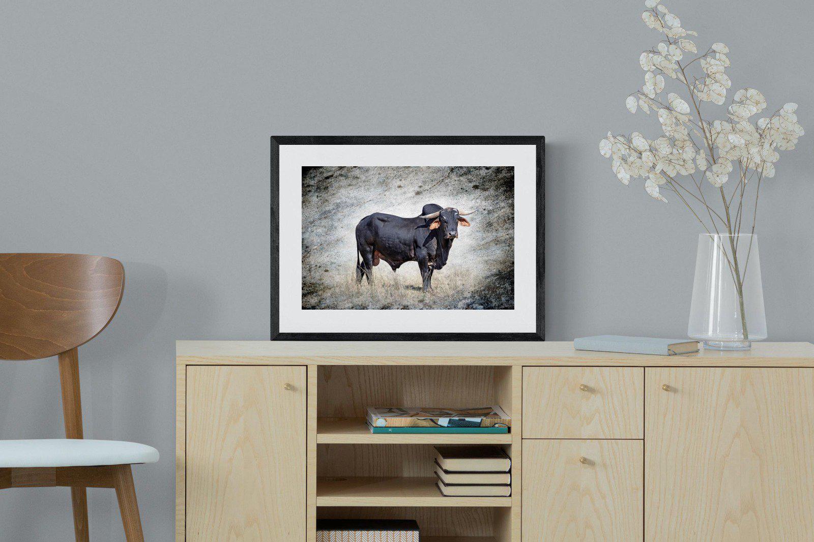 Black Bull-Wall_Art-60 x 45cm-Framed Print-Black-Pixalot