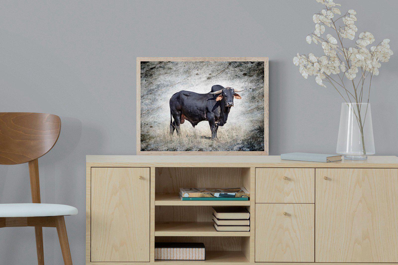 Black Bull-Wall_Art-60 x 45cm-Mounted Canvas-Wood-Pixalot