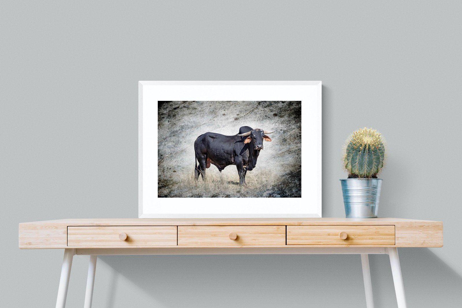 Black Bull-Wall_Art-80 x 60cm-Framed Print-White-Pixalot