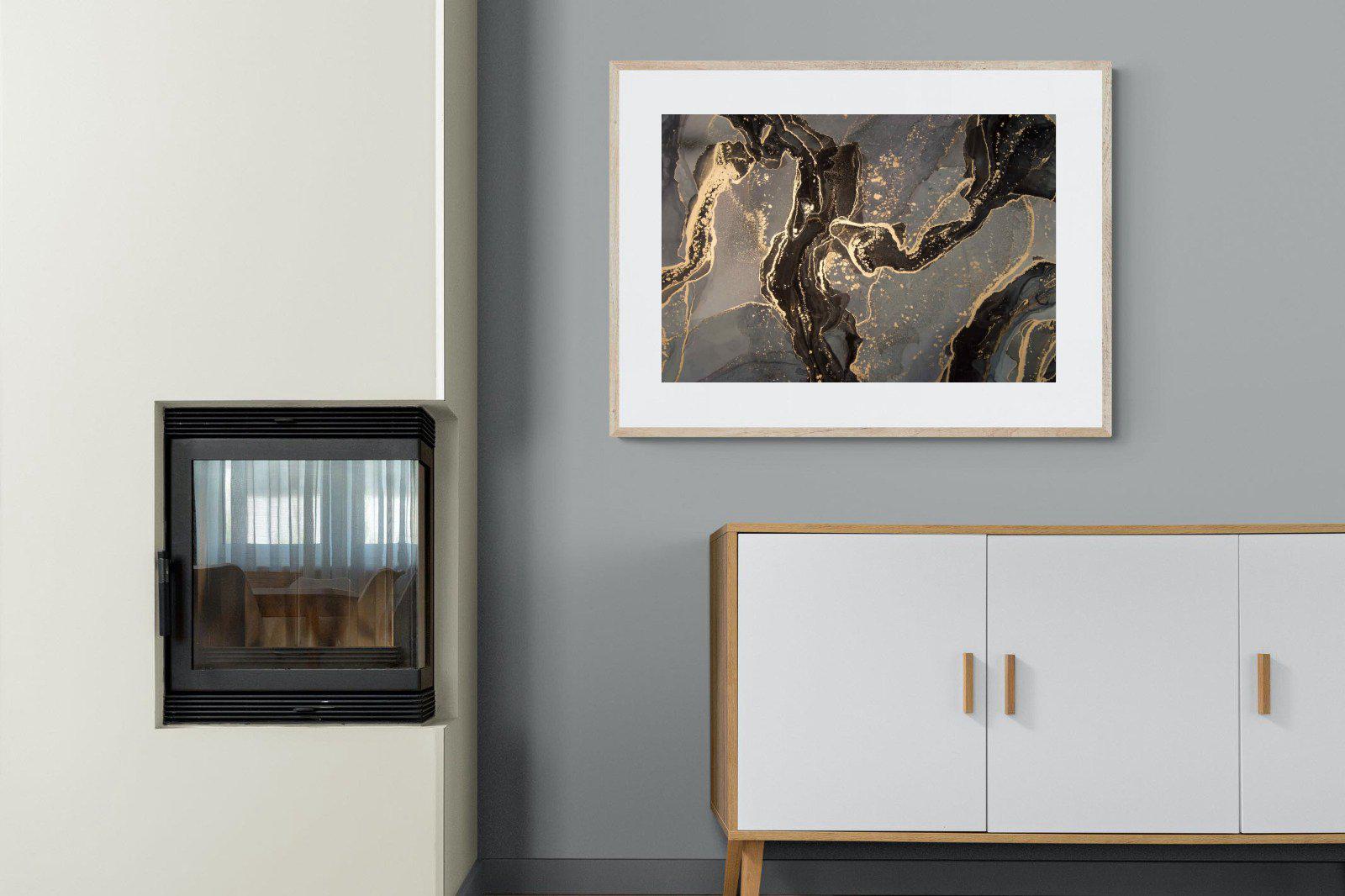 Black & Gold Marble-Wall_Art-100 x 75cm-Framed Print-Wood-Pixalot