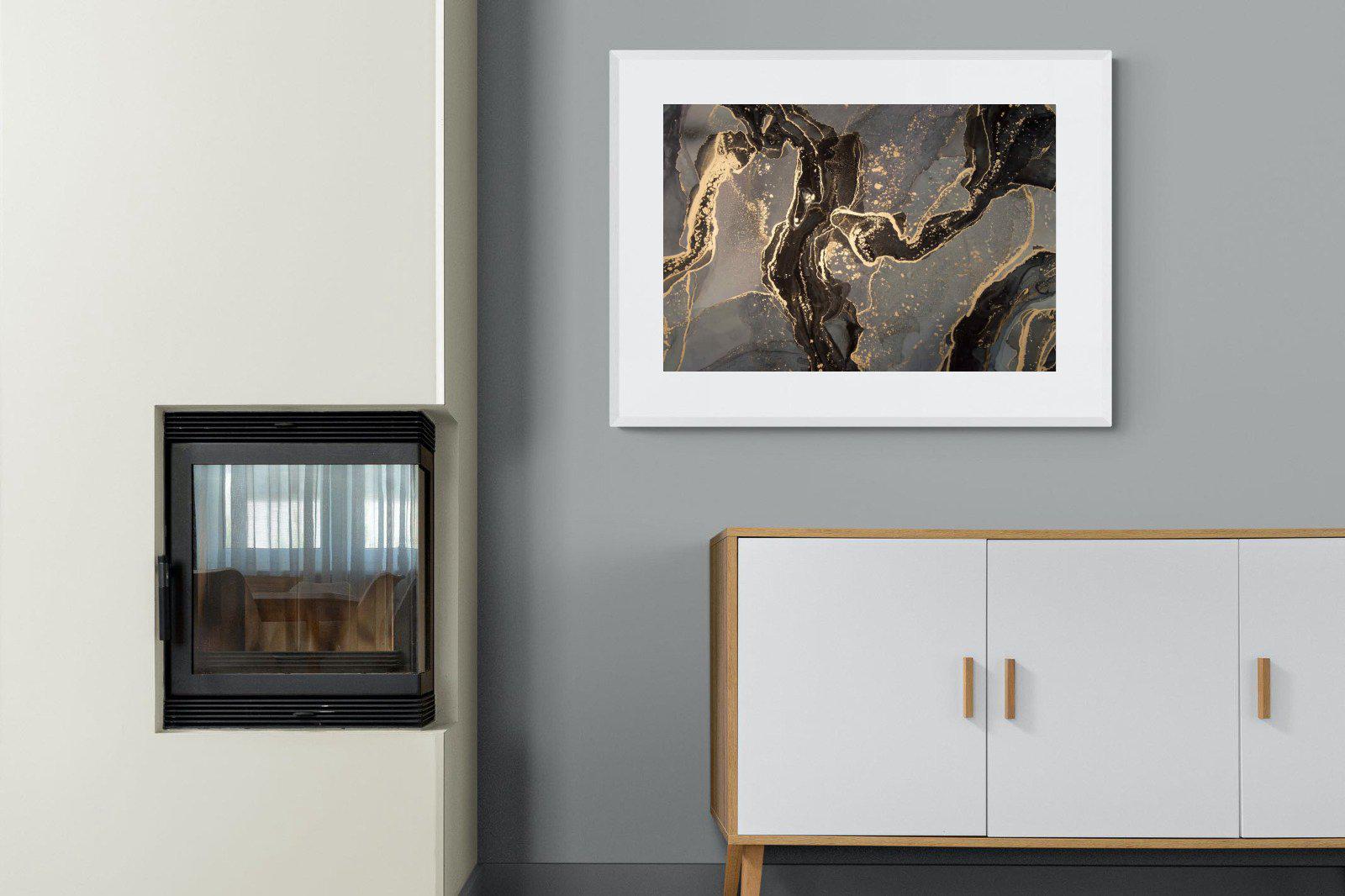 Black & Gold Marble-Wall_Art-100 x 75cm-Framed Print-White-Pixalot